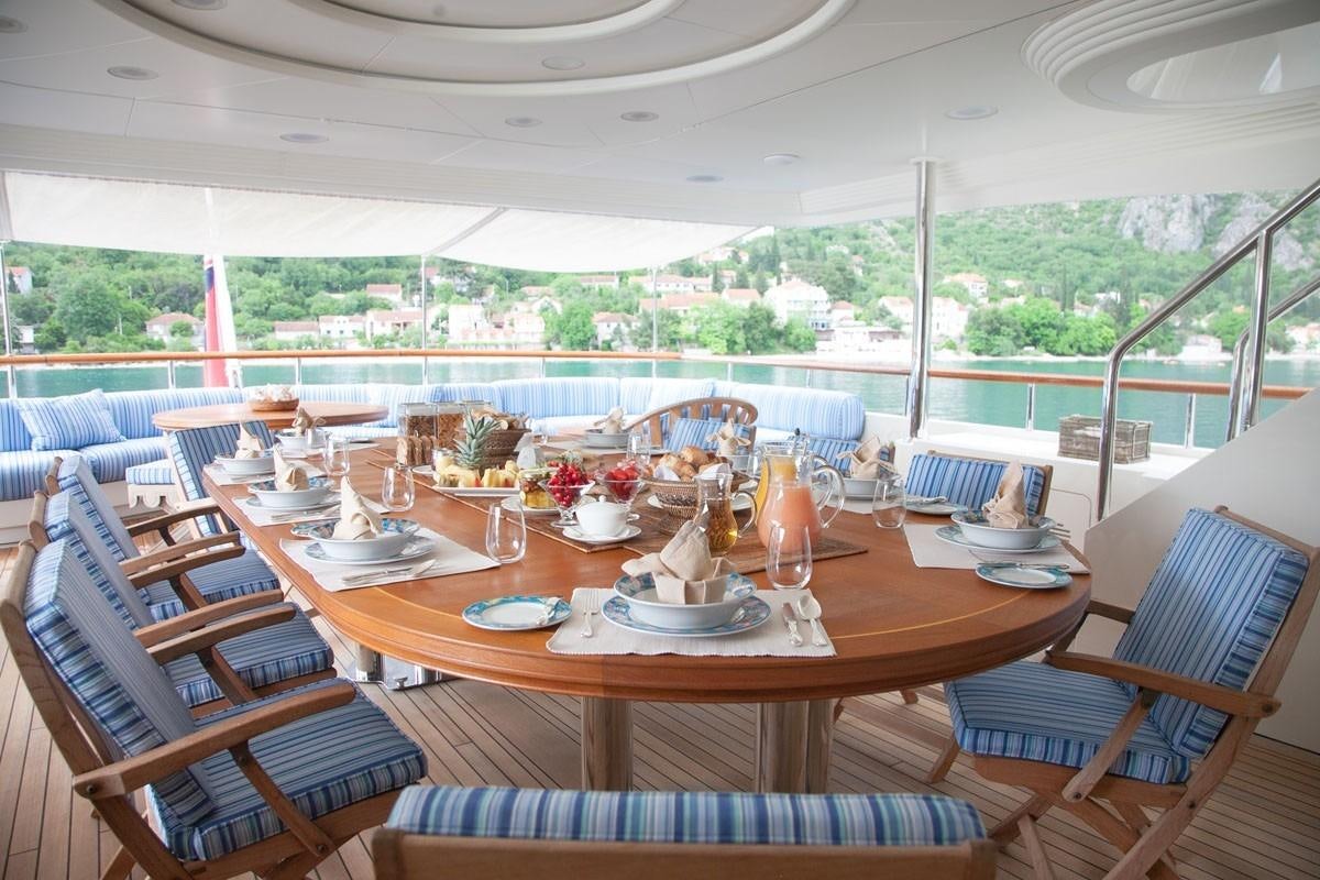 a table set for a meal aboard JO I Yacht for Charter