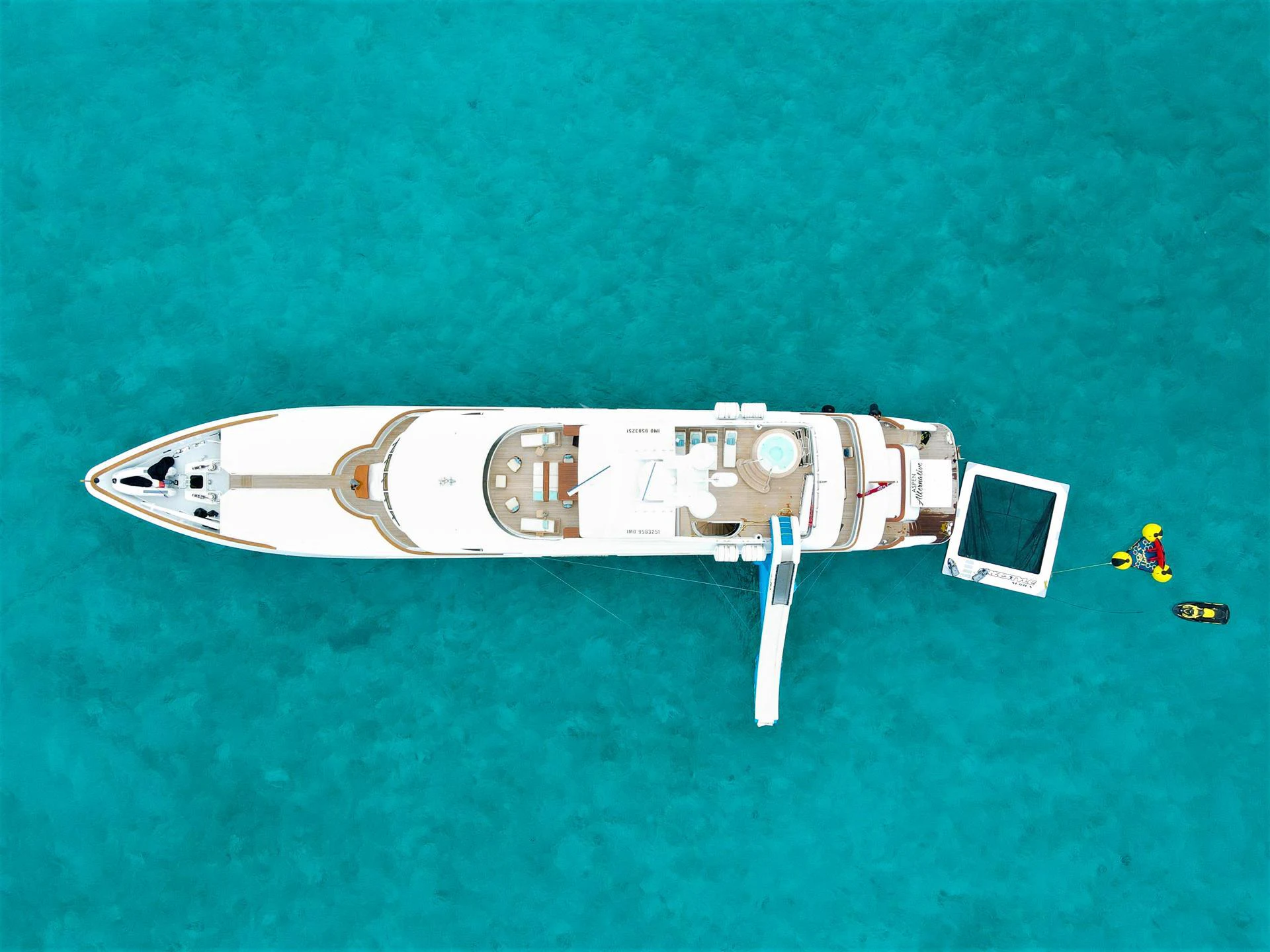 a drone flying over water aboard ASPEN ALTERNATIVE Yacht for Charter