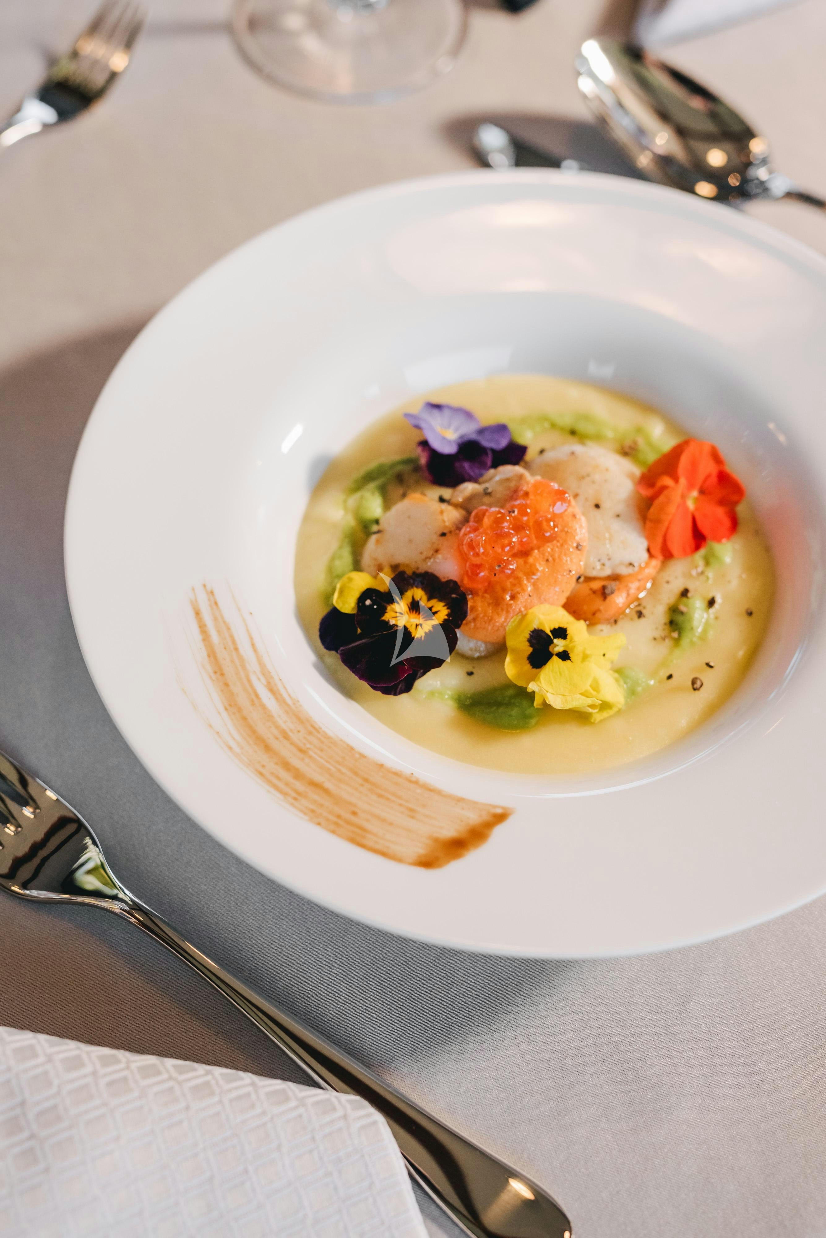 a bowl of food aboard KLOBUK Yacht for Charter