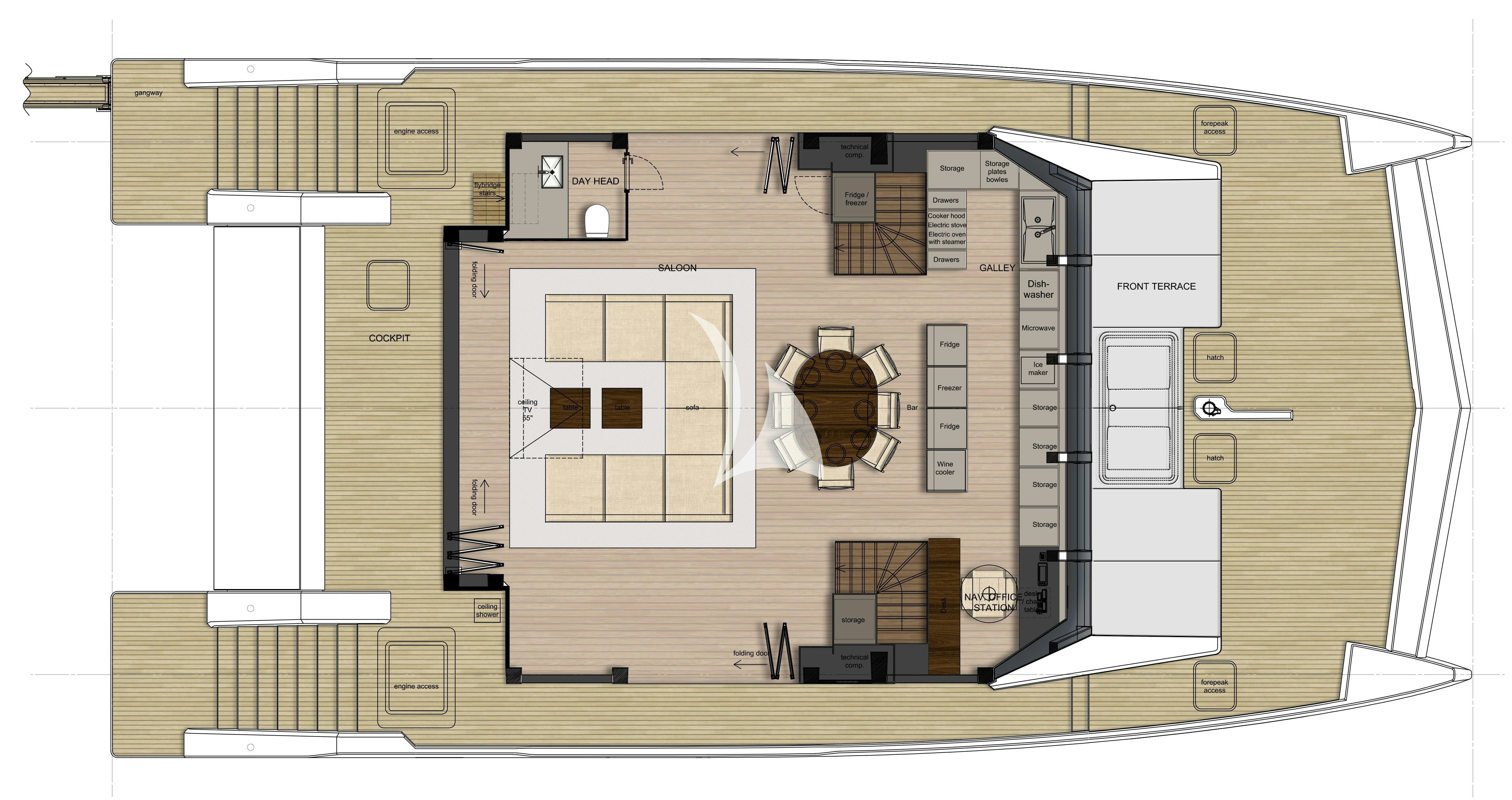 diagram, engineering drawing aboard CHRISTINA TOO Yacht for Sale