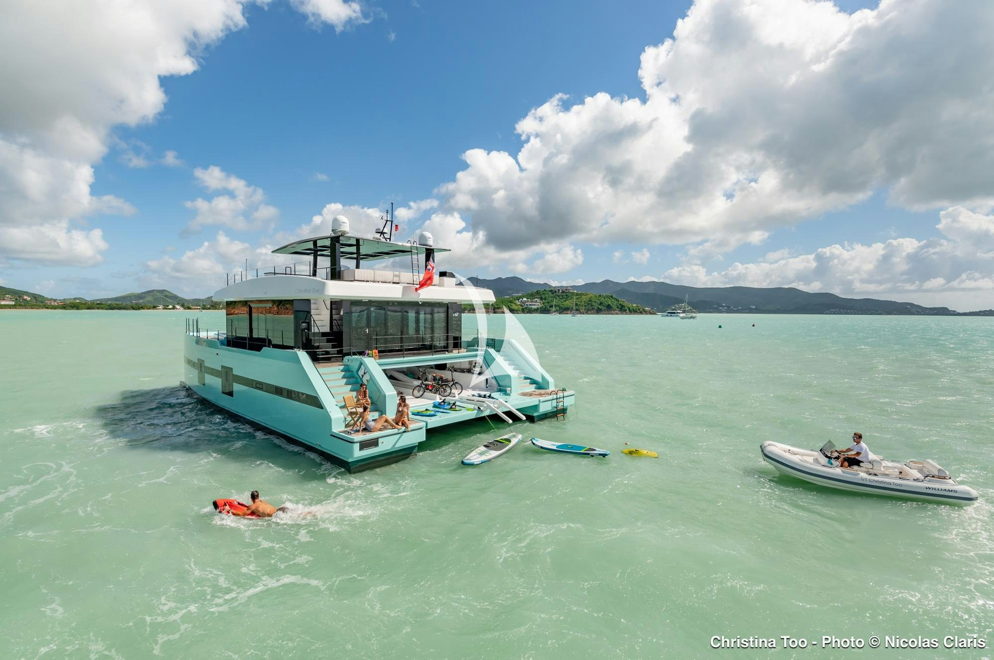 a boat in the water aboard CHRISTINA TOO Yacht for Sale