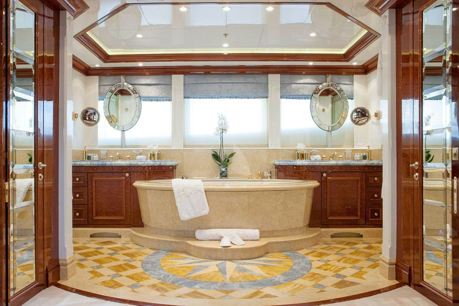 a bathroom with a large bathtub aboard ST DAVID Yacht for Charter