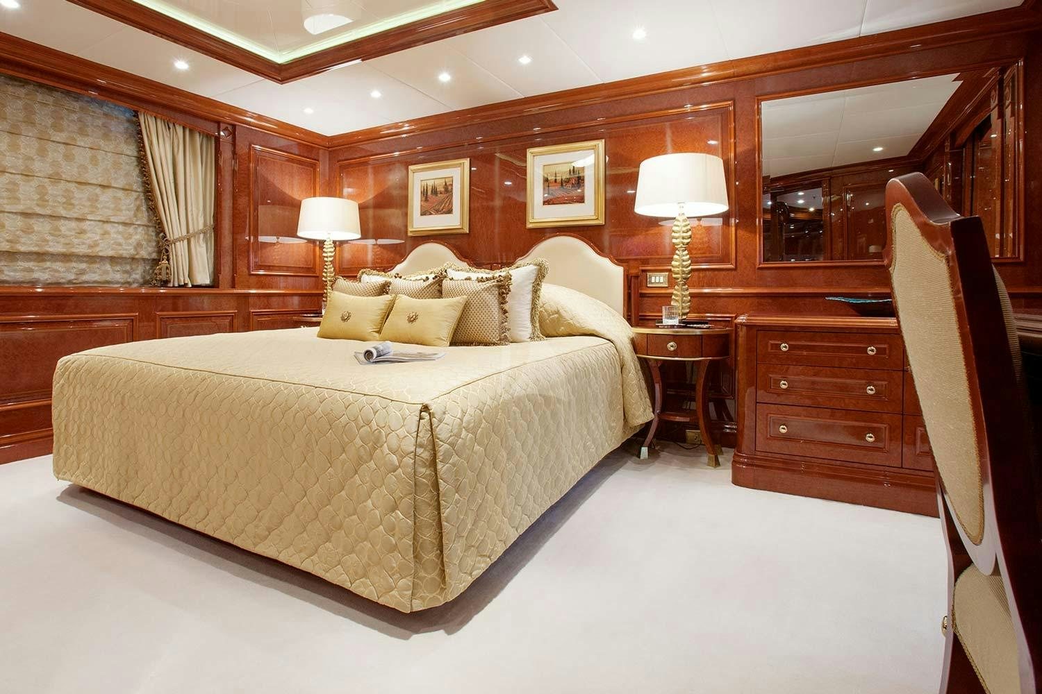 a large bed in a room aboard ST DAVID Yacht for Charter