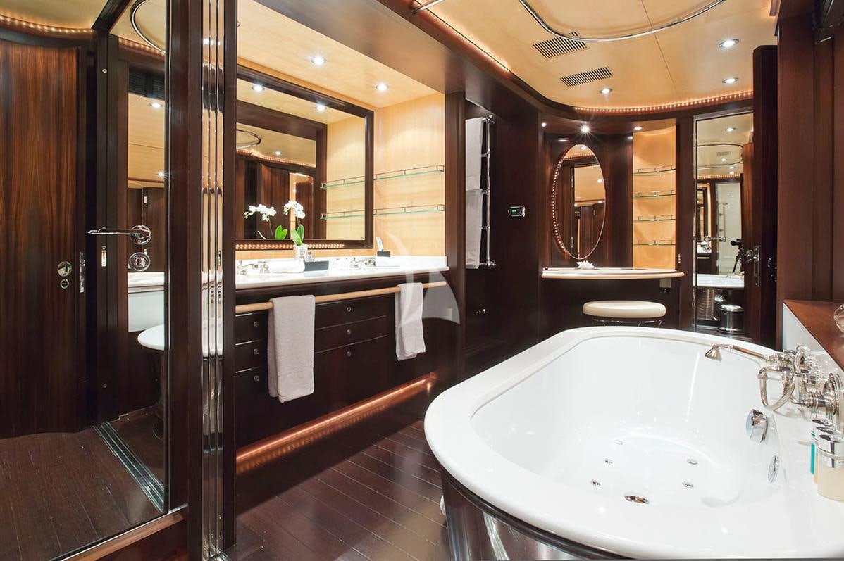 a bathroom with a large bathtub aboard PARSIFAL III Yacht for Charter