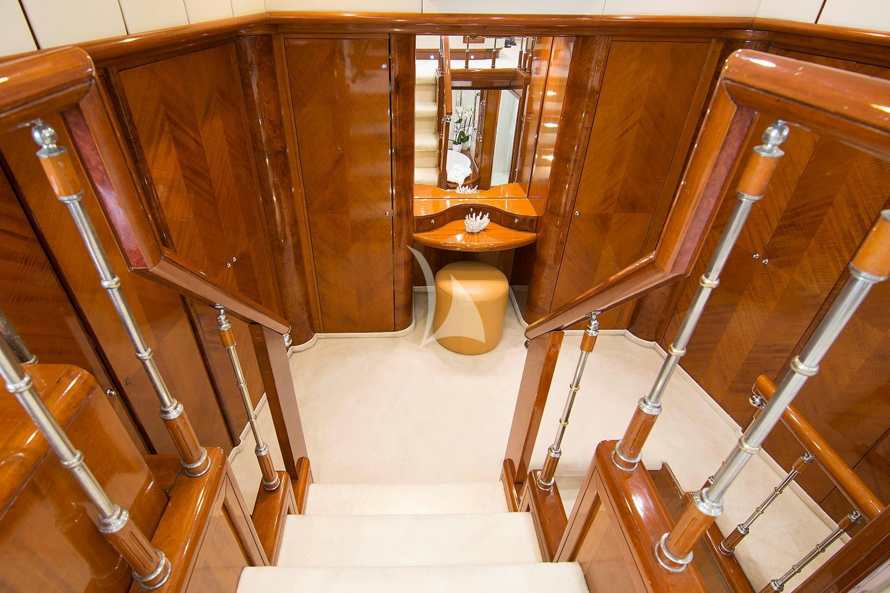a room with wooden cabinets aboard DREAM B Yacht for Charter