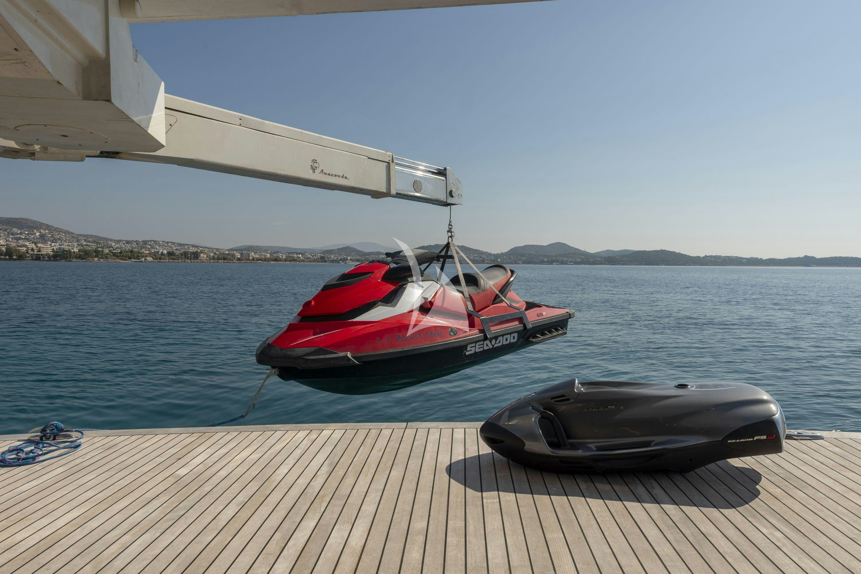 a boat on the water aboard PROJECT STEEL Yacht for Charter