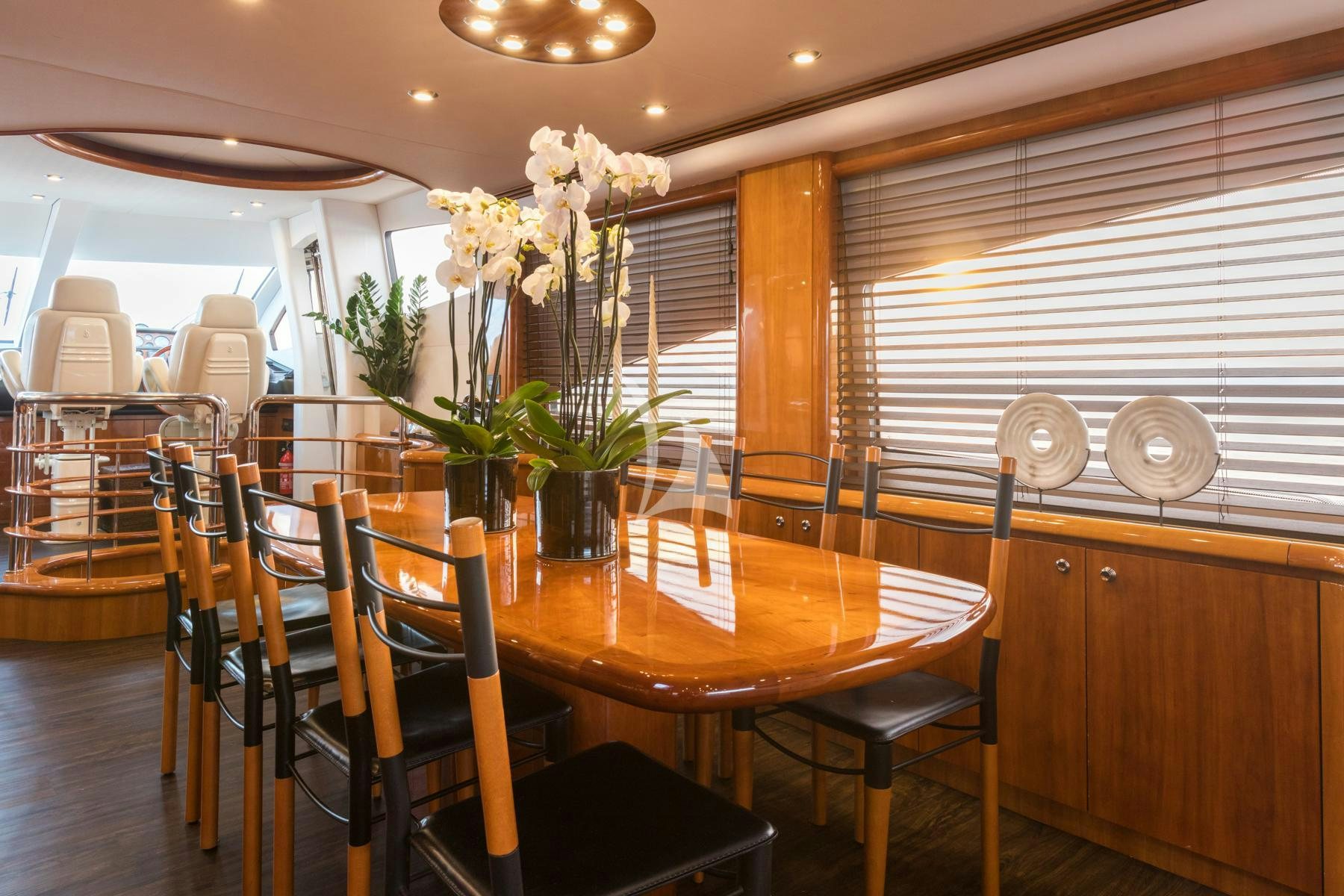 a dining table in a restaurant aboard WINNING STREAK 2 Yacht for Charter