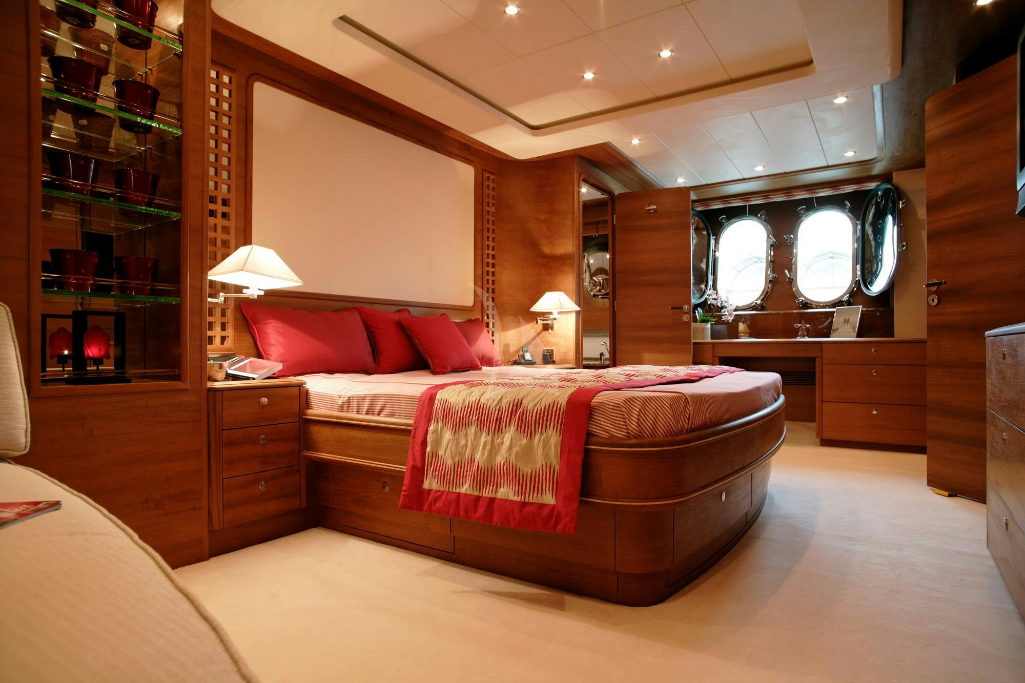 a bed in a room aboard LADY EMMA Yacht for Charter