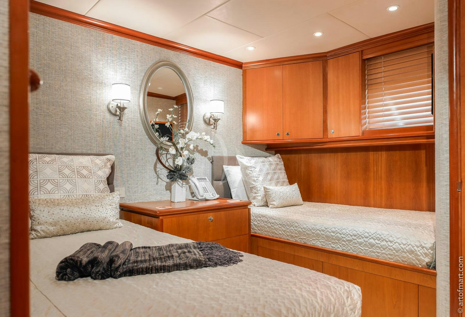 a couple of beds in a room aboard MURPHY'S LAW Yacht for Charter
