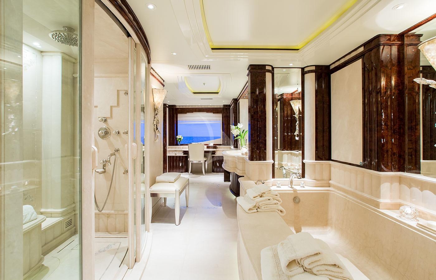 a bathroom with a large bathtub aboard LIONESS V Yacht for Charter