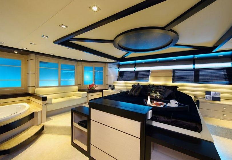 a room with a large desk and a large window aboard PERLA DEL MARE Yacht for Charter