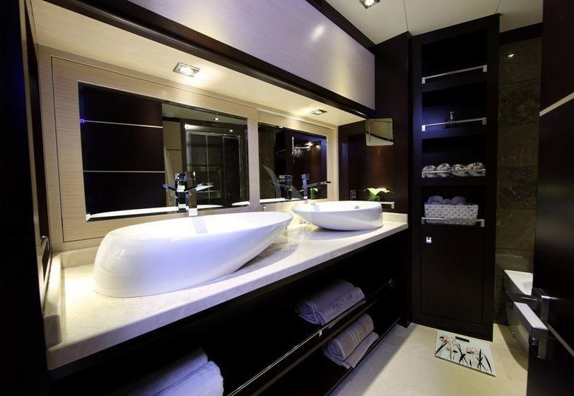 a bathroom with sinks and mirrors aboard PERLA DEL MARE Yacht for Charter