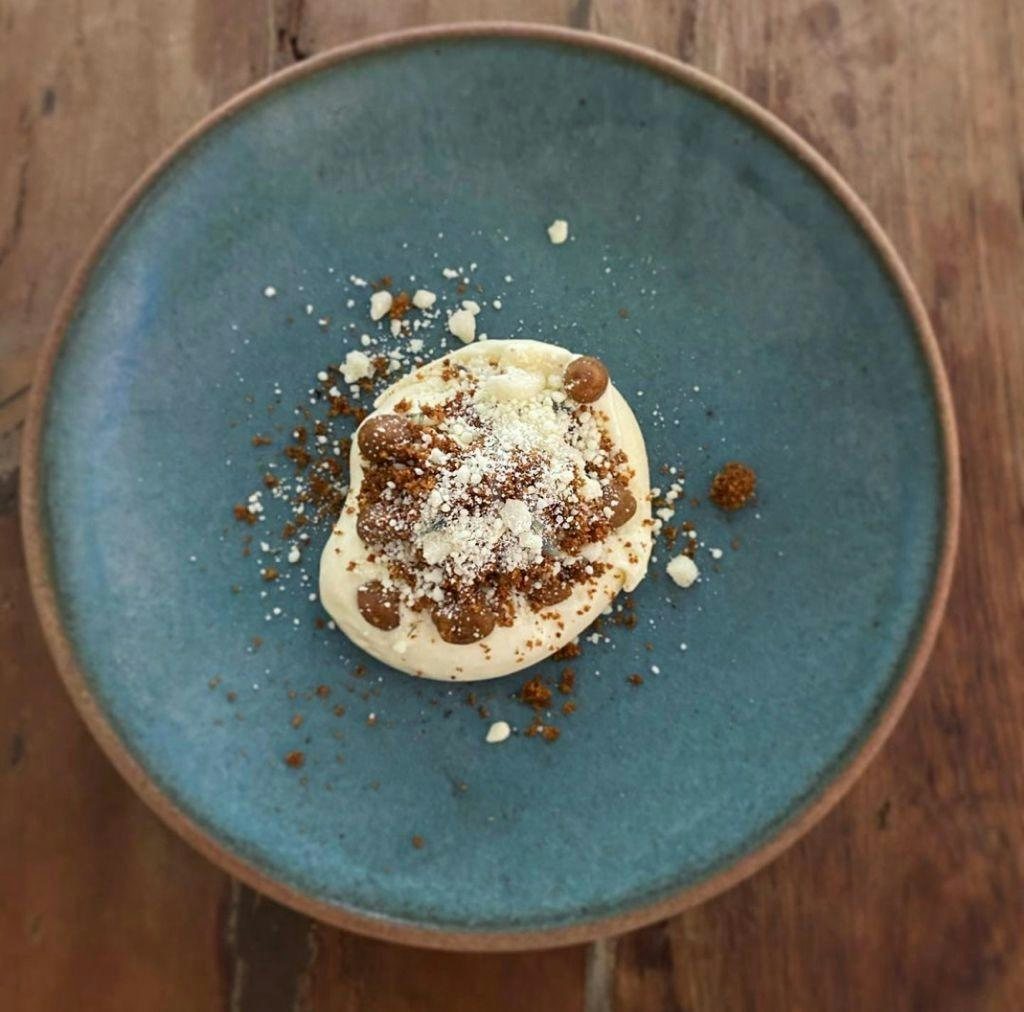 a plate with food on it aboard NELA Yacht for Charter