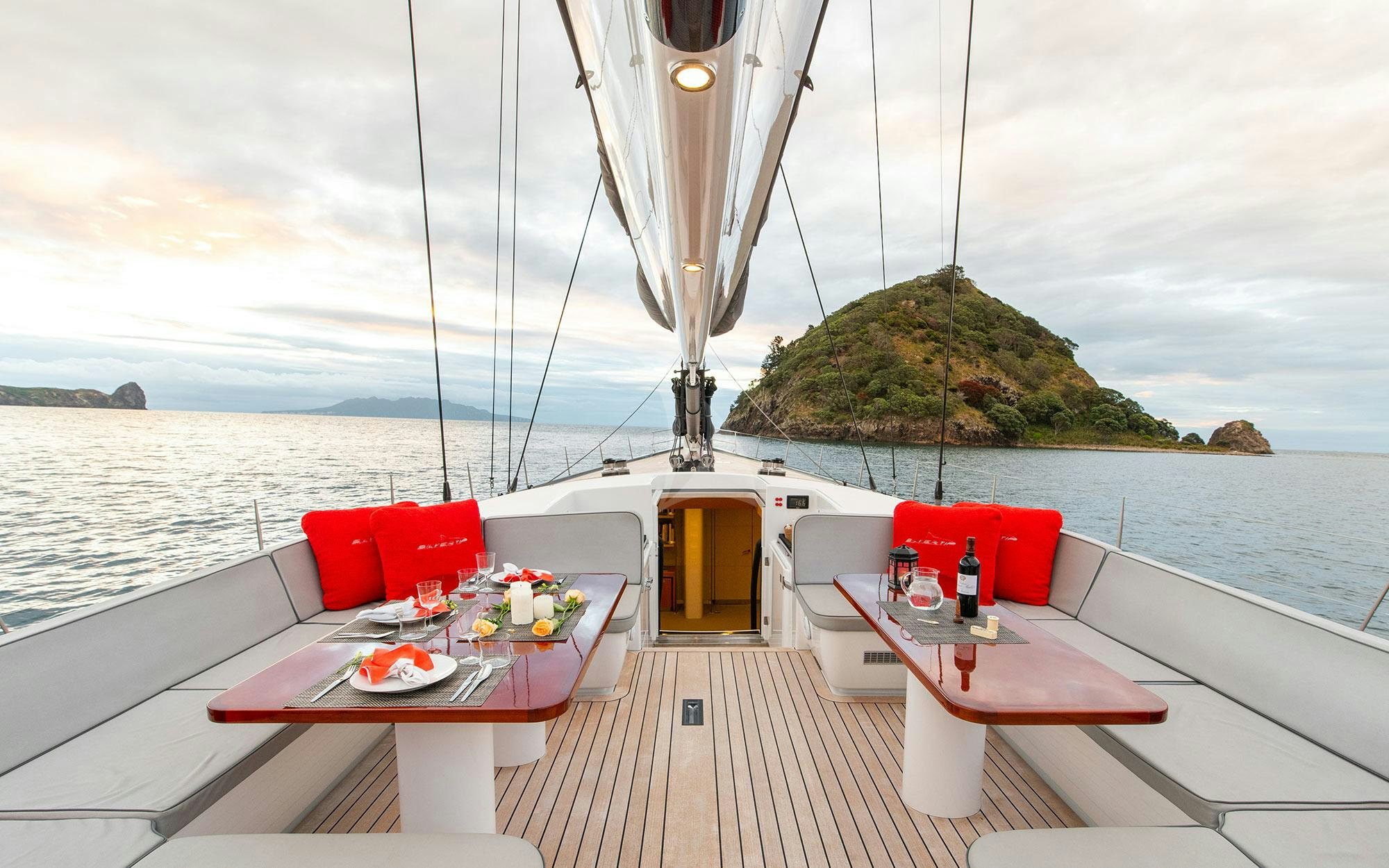 a table on a boat aboard SILVERTIP Yacht for Charter
