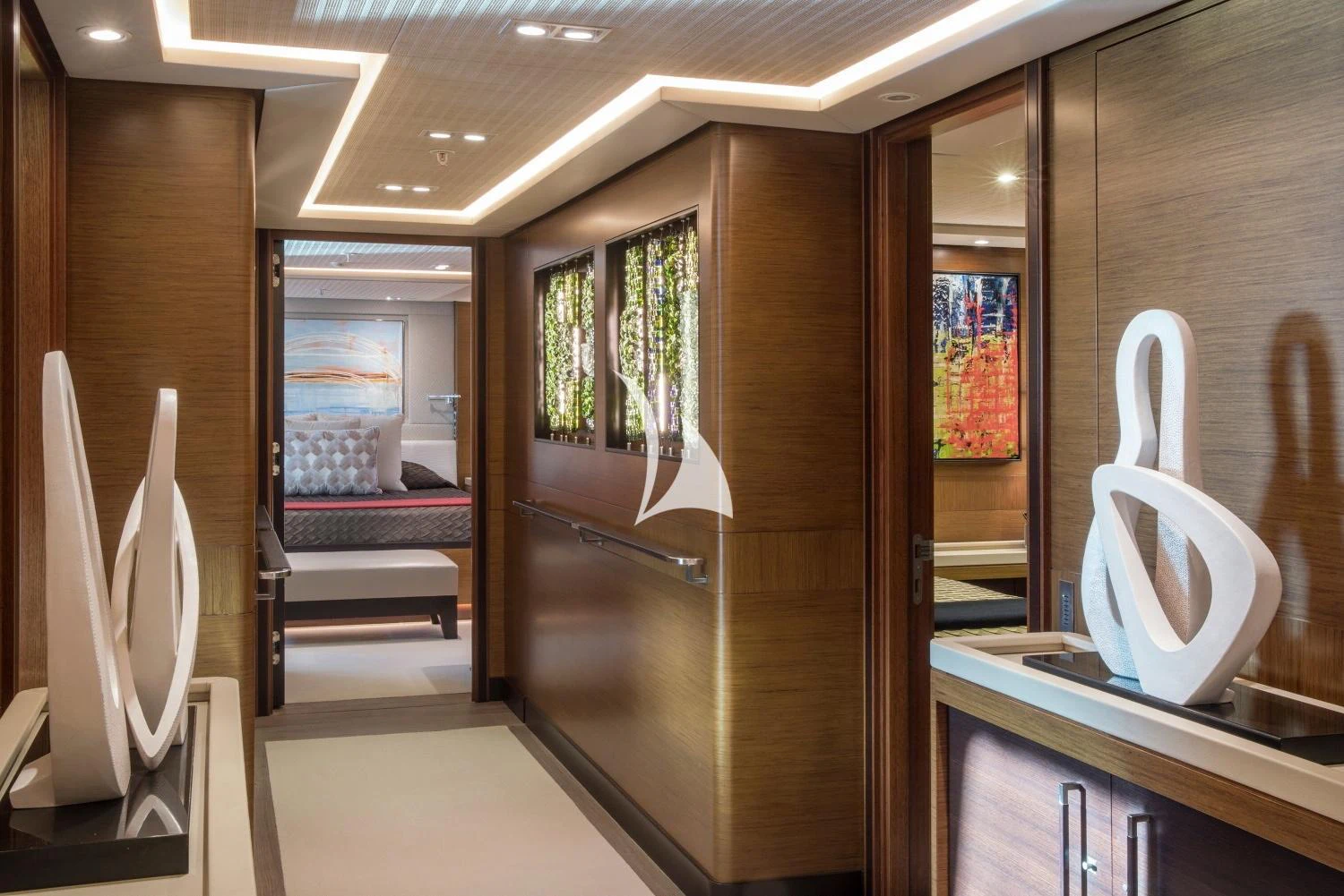 a room with a glass door aboard KOKOMO Yacht for Charter