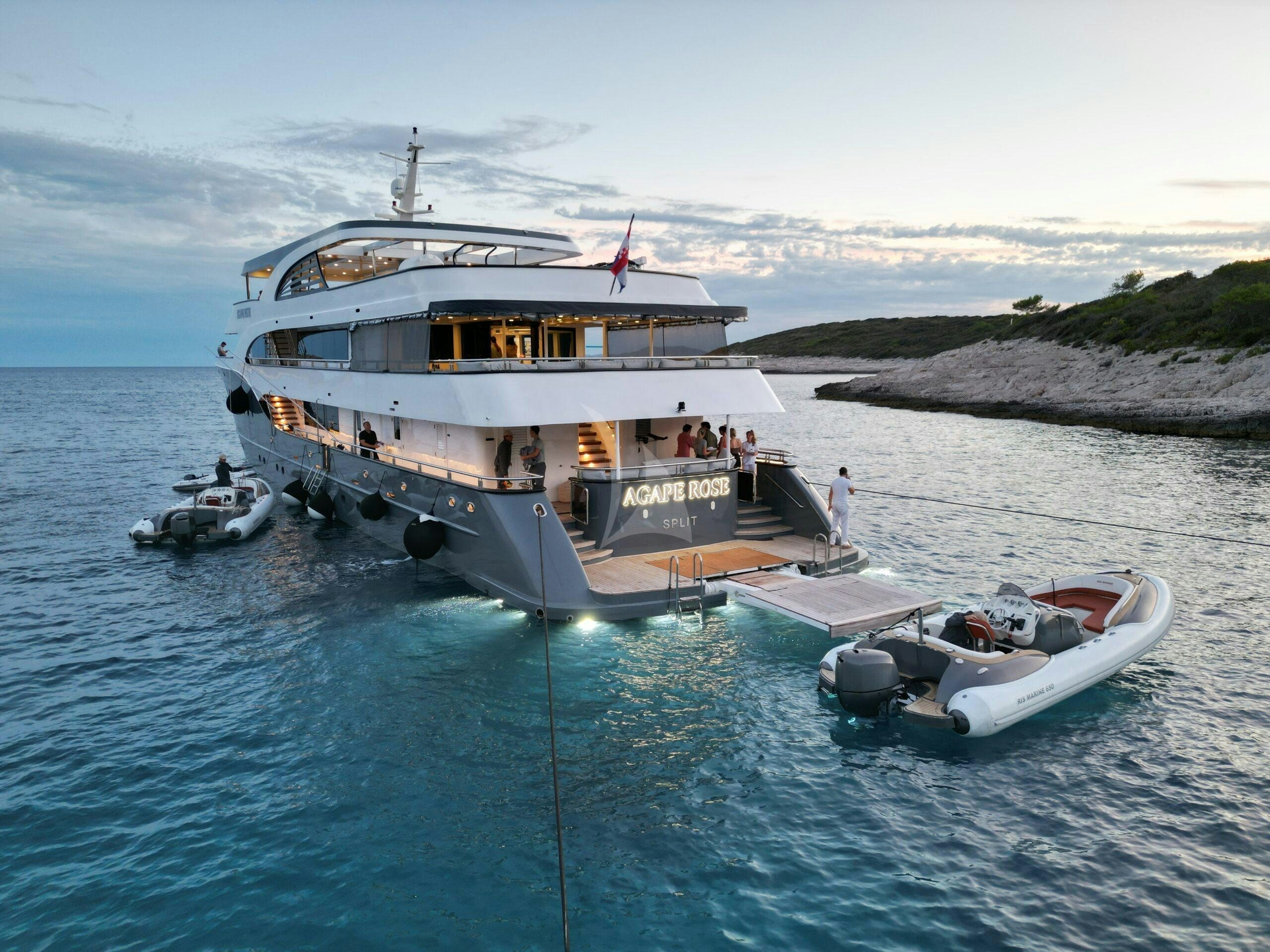 a boat in the water aboard AGAPE ROSE Yacht for Charter