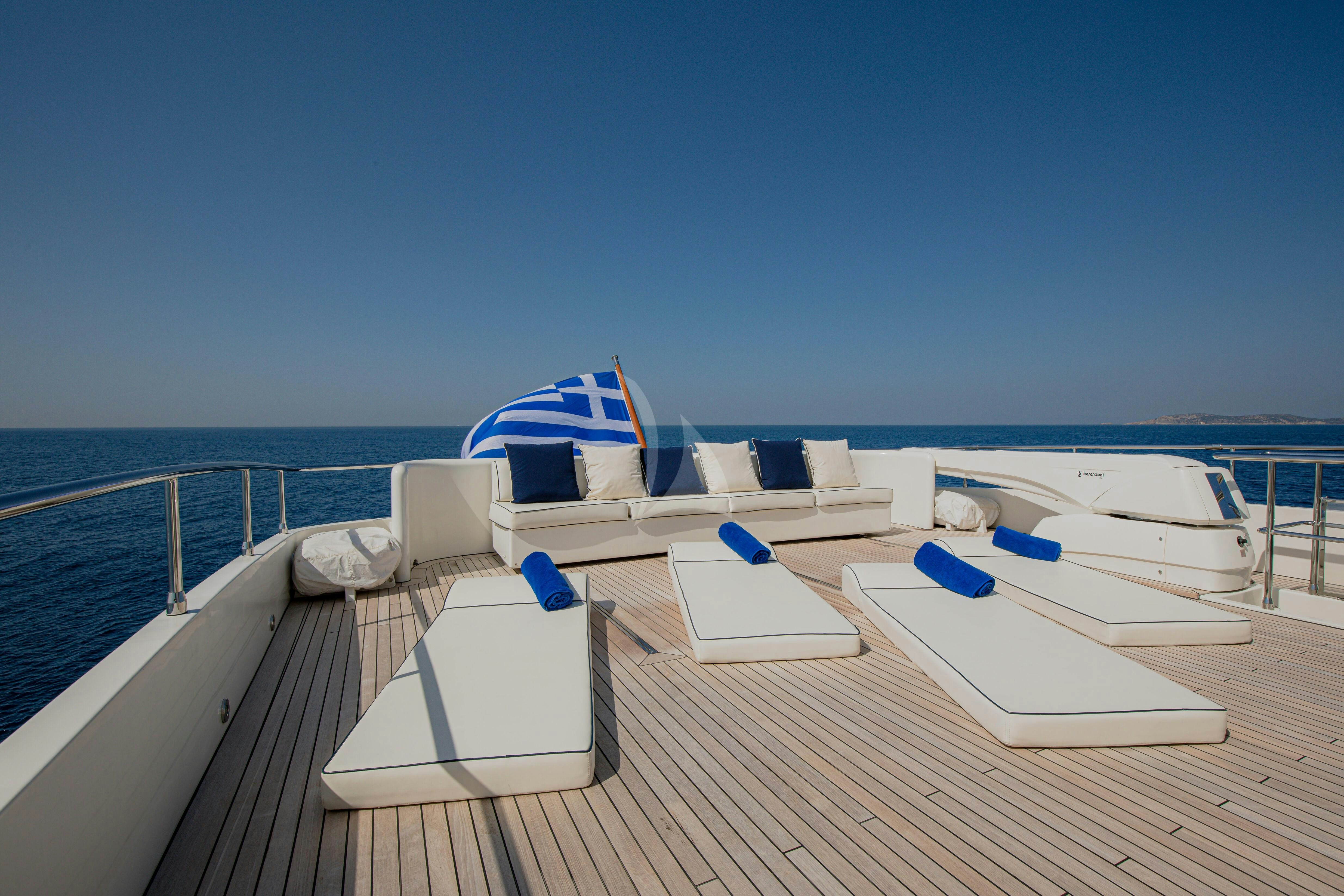 a deck with lounge chairs on it aboard CONDOR A Yacht for Charter