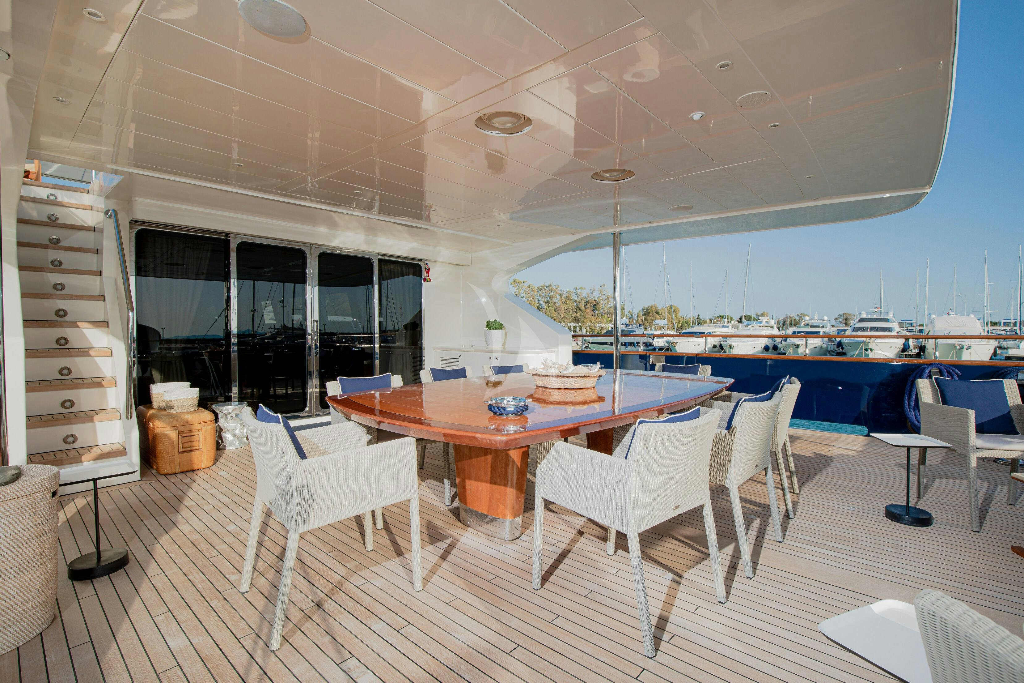 a room with a table and chairs aboard CONDOR A Yacht for Charter