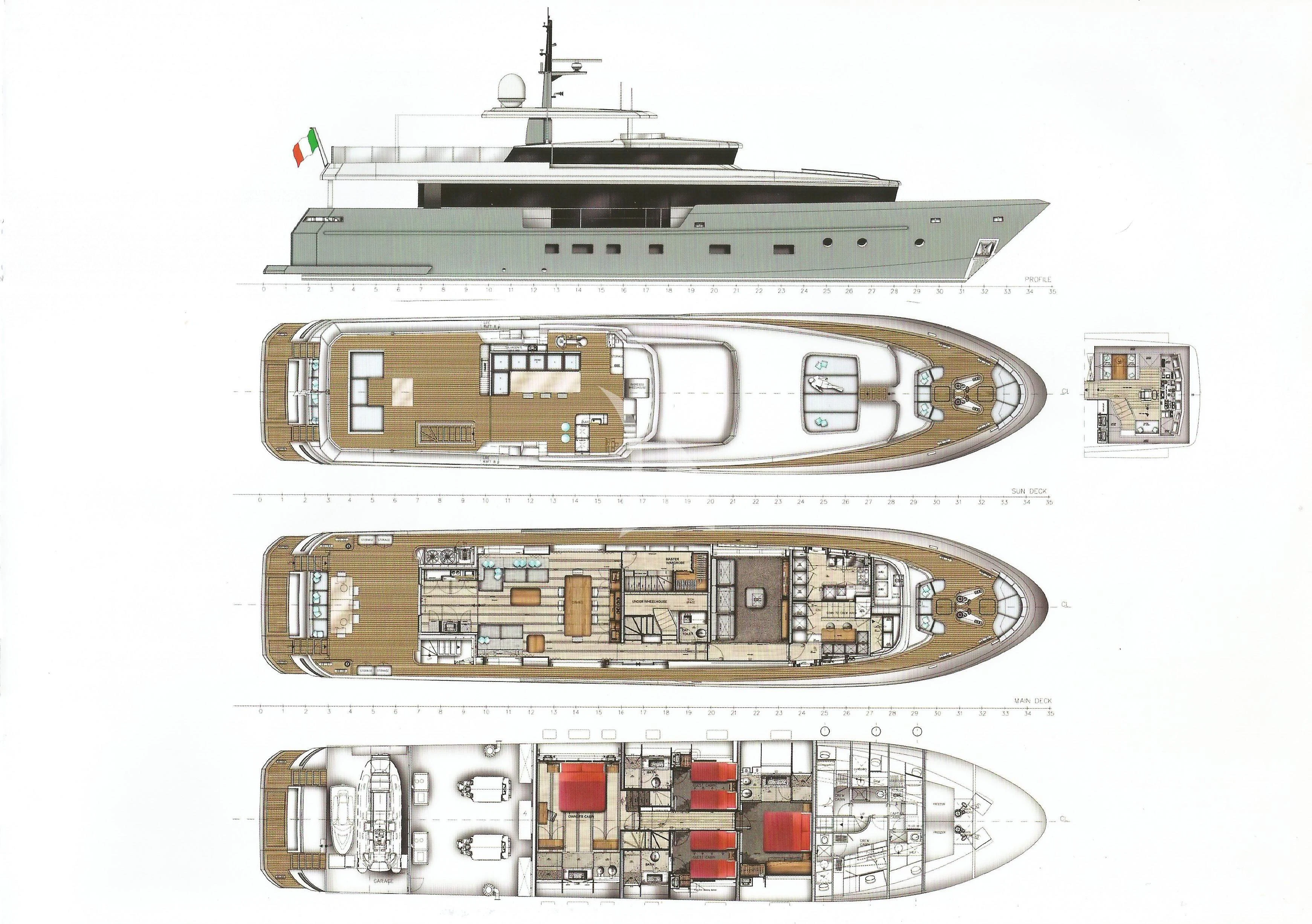 a model of a building aboard CINQUANTA-50 Yacht for Charter
