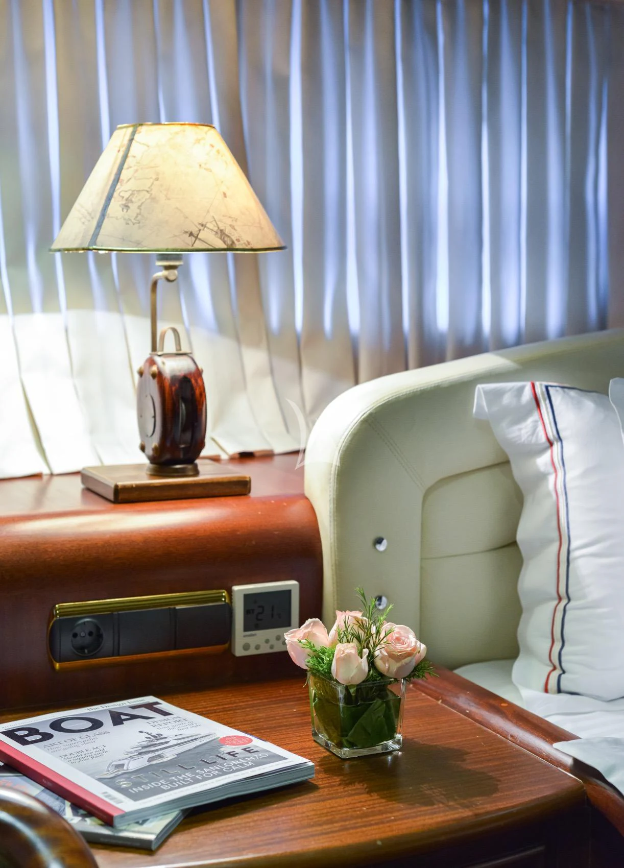 a lamp on a table aboard LADY CHRISTA Yacht for Charter