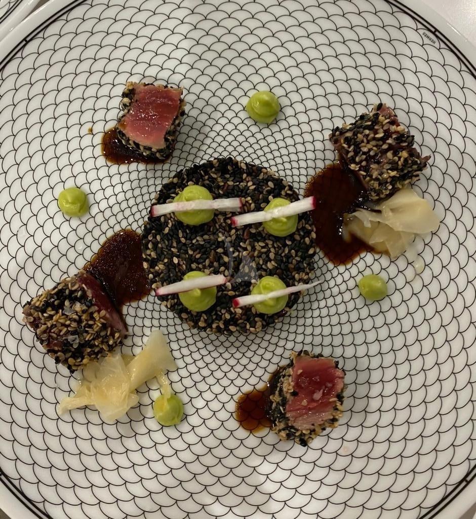 a plate of food aboard LEL Yacht for Charter