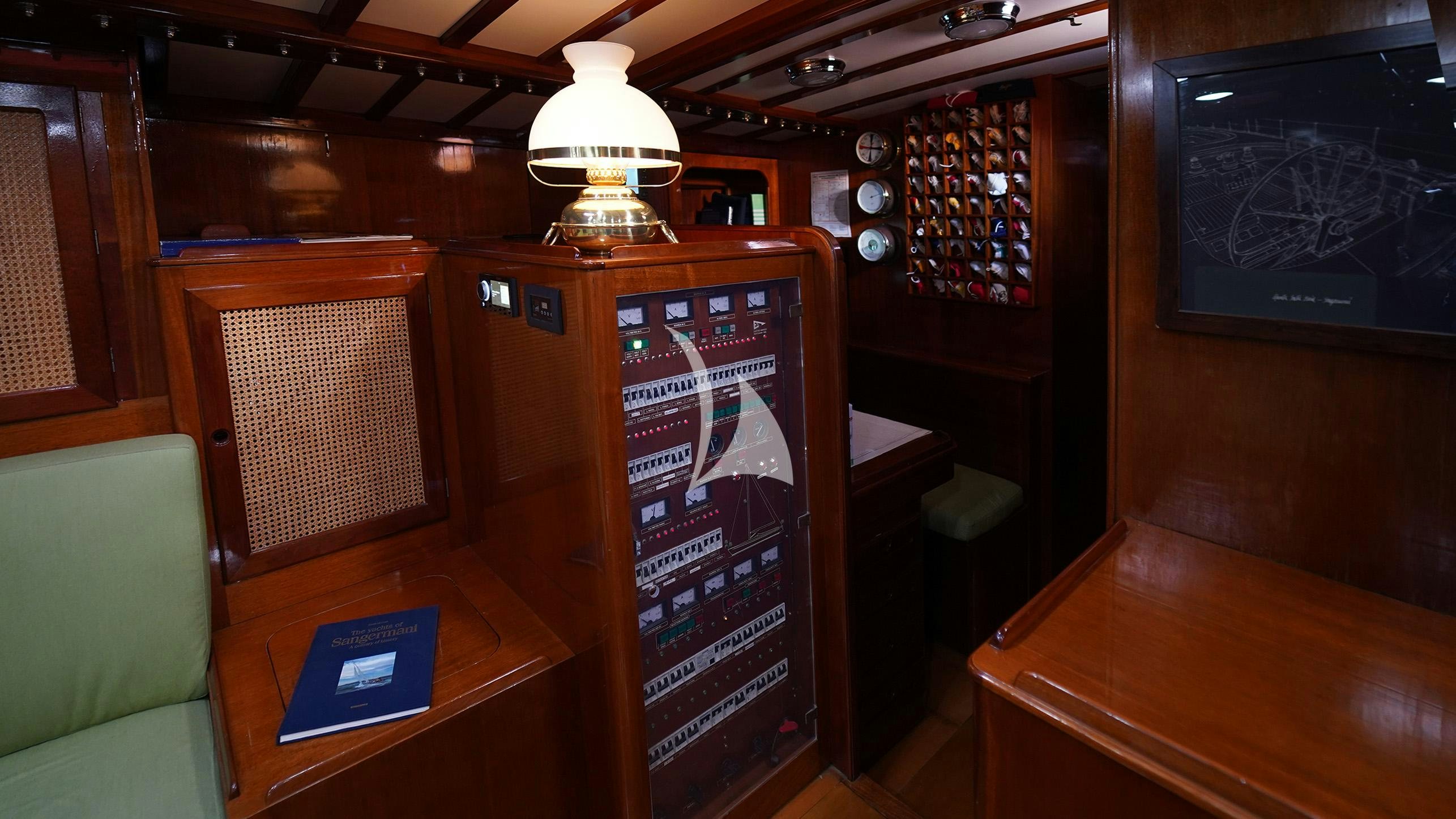 a room with a desk and a television aboard QUARTA SANTA MARIA Yacht for Sale