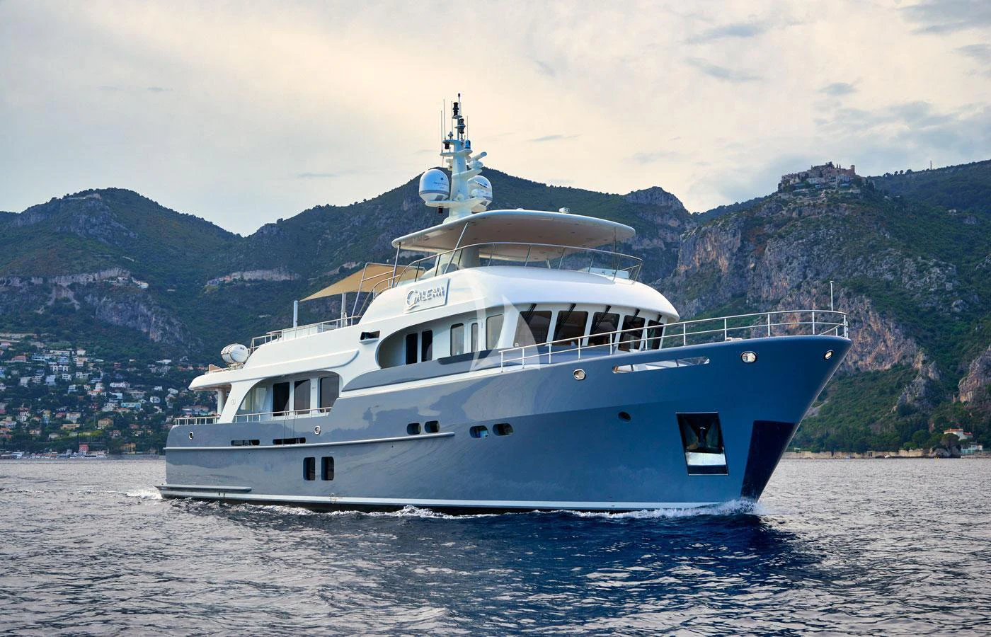 a large white boat in the water aboard GALENA Yacht for Charter