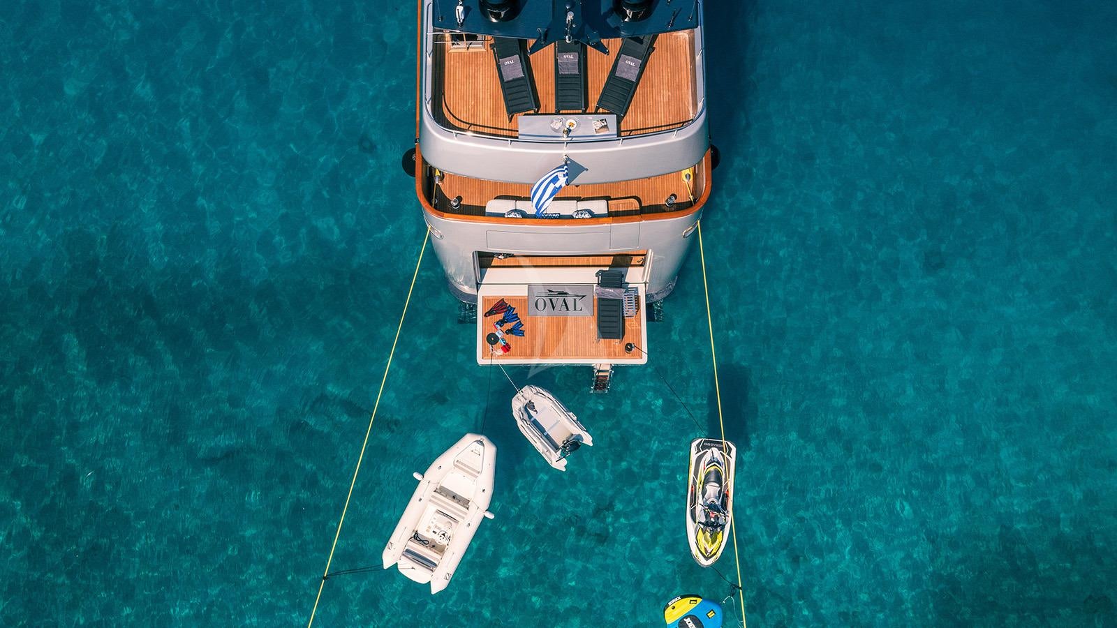 a boat on the water aboard OVAL Yacht for Charter