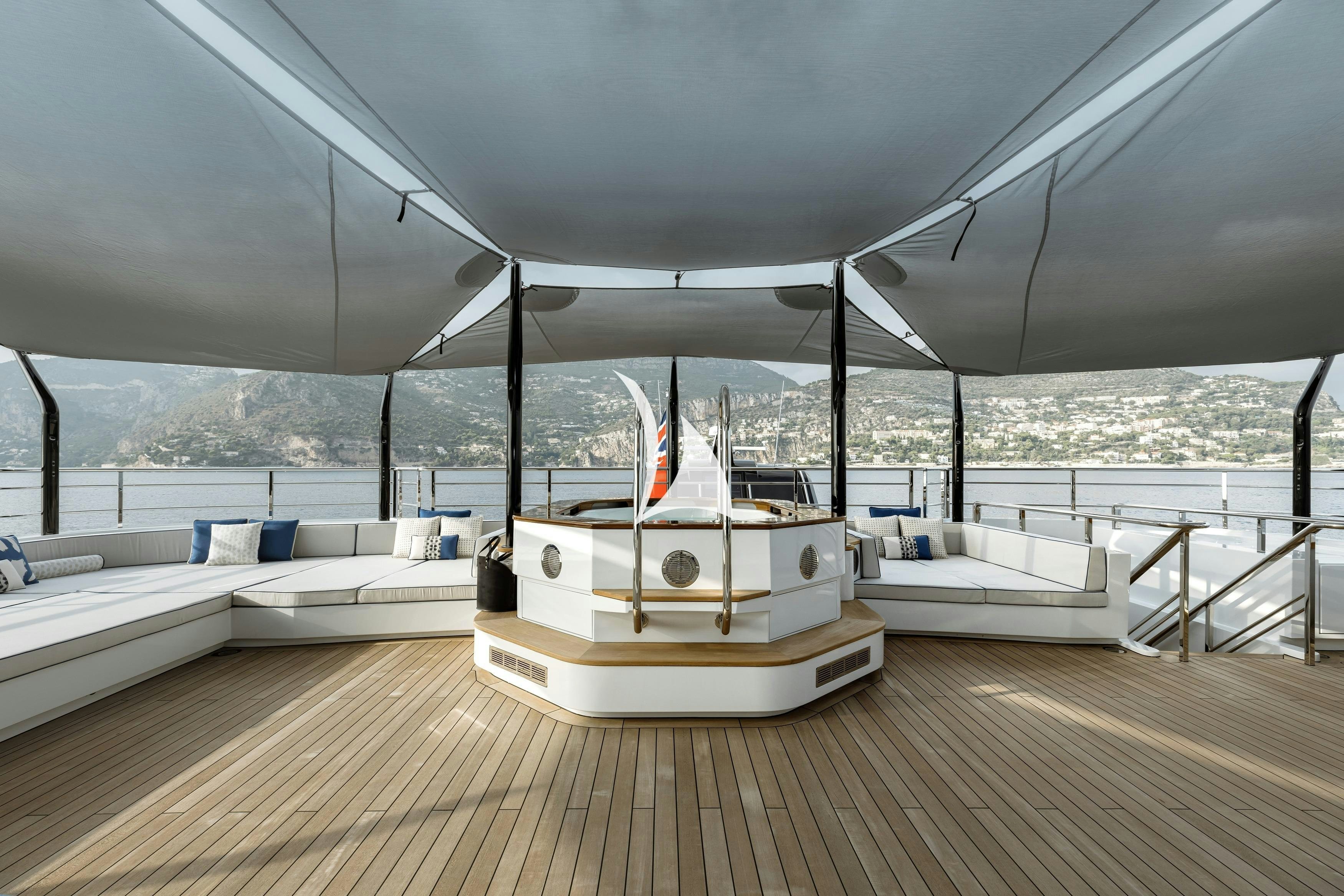 a boat on a deck aboard VICTORIOUS Yacht for Sale