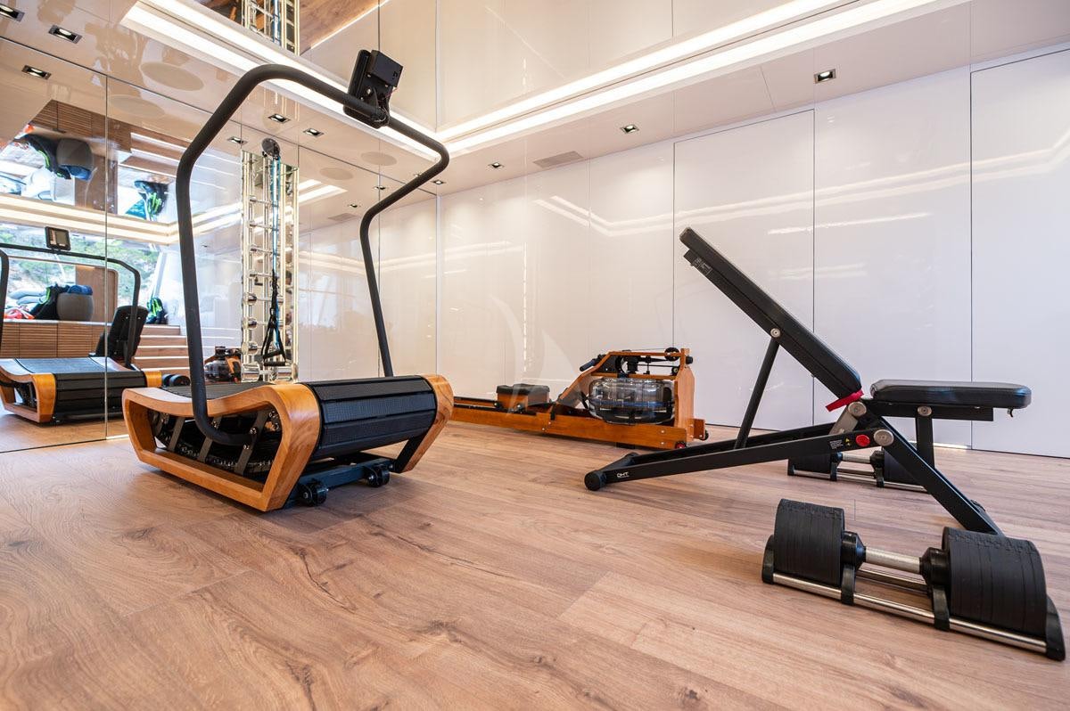 a large machine on a wooden floor aboard BARENTS Yacht for Charter
