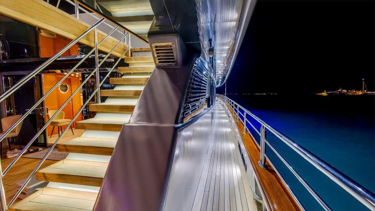 a bridge over water with a boat in the background aboard LIFE IS GOOD Yacht for Charter