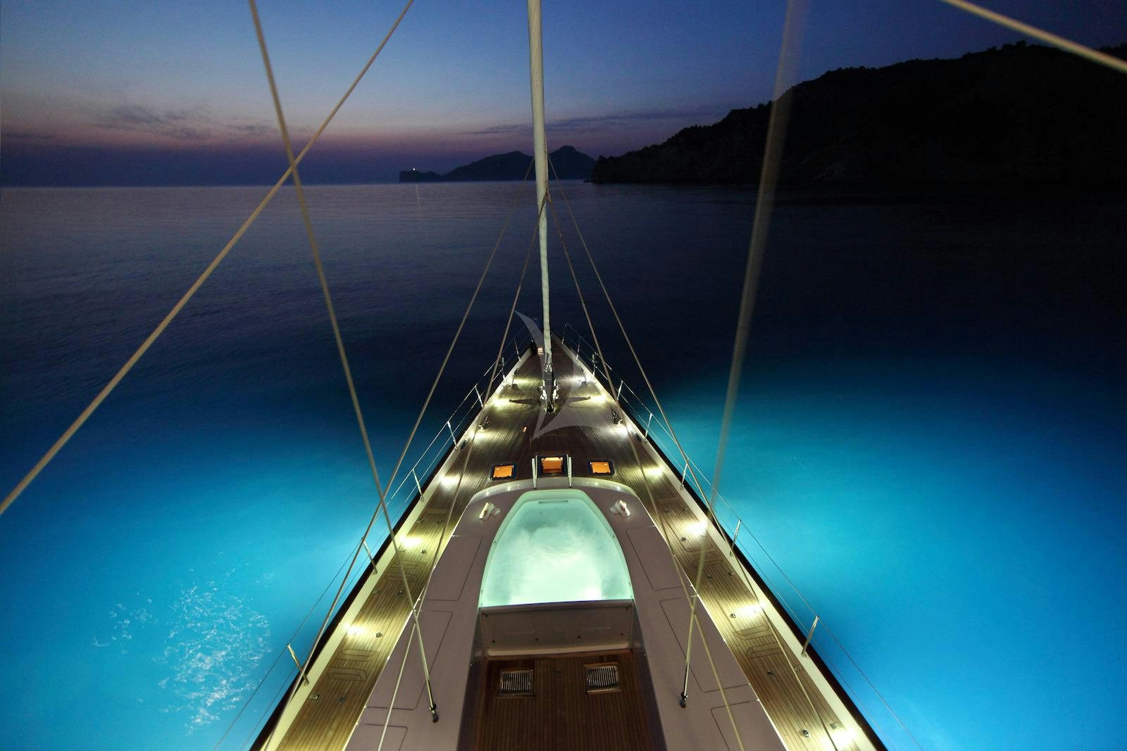 a building with a tall tower aboard PRANA Yacht for Charter