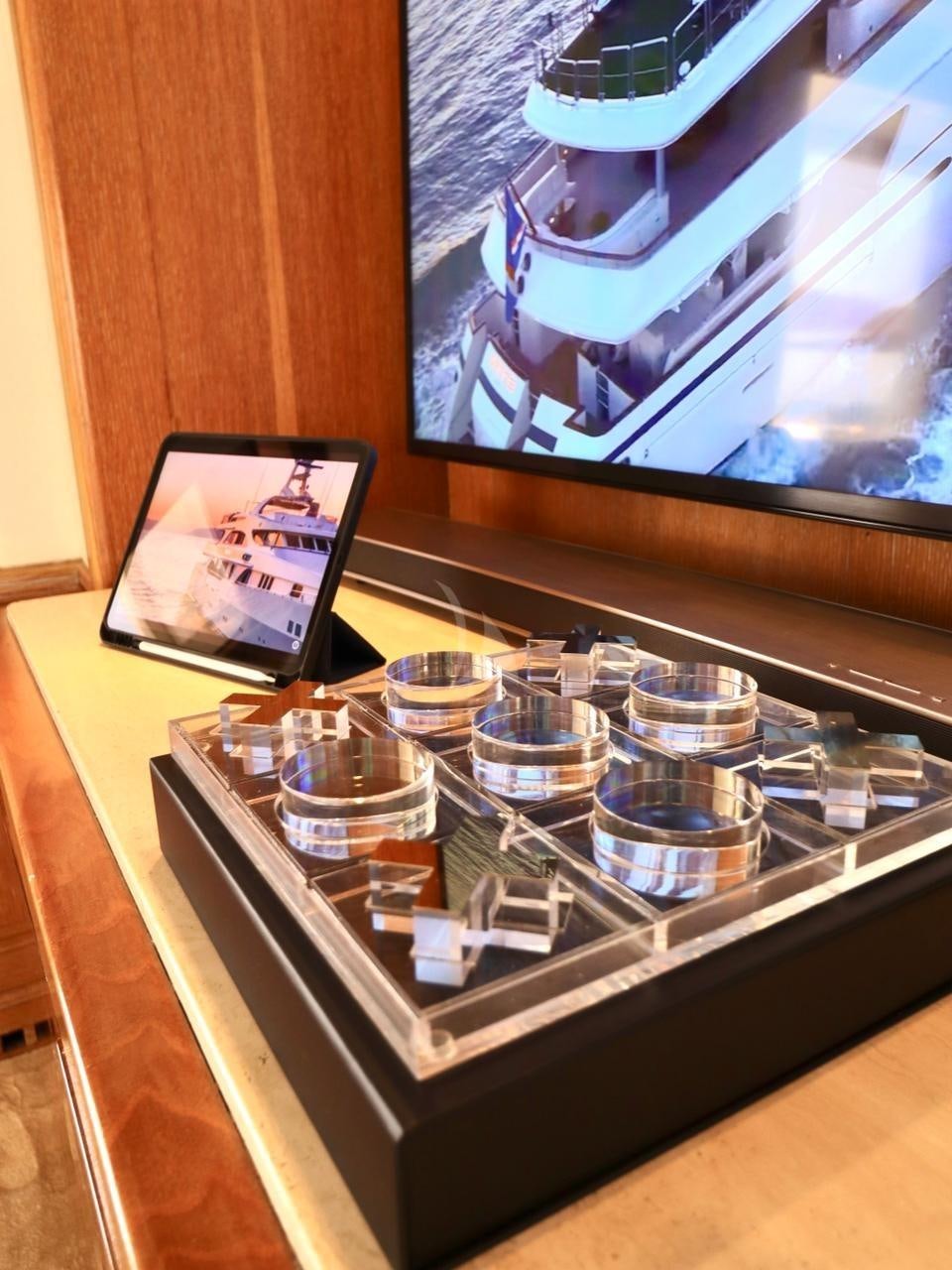 a display of a glass case aboard SOLAFIDE Yacht for Charter