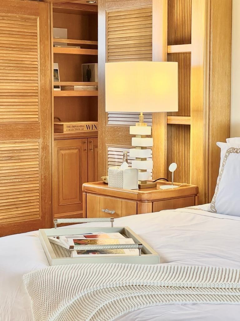 a lamp on a table aboard SOLAFIDE Yacht for Charter