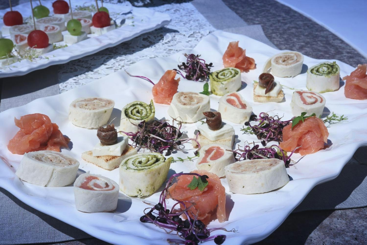a table with food on it aboard LUNASEA Yacht for Charter