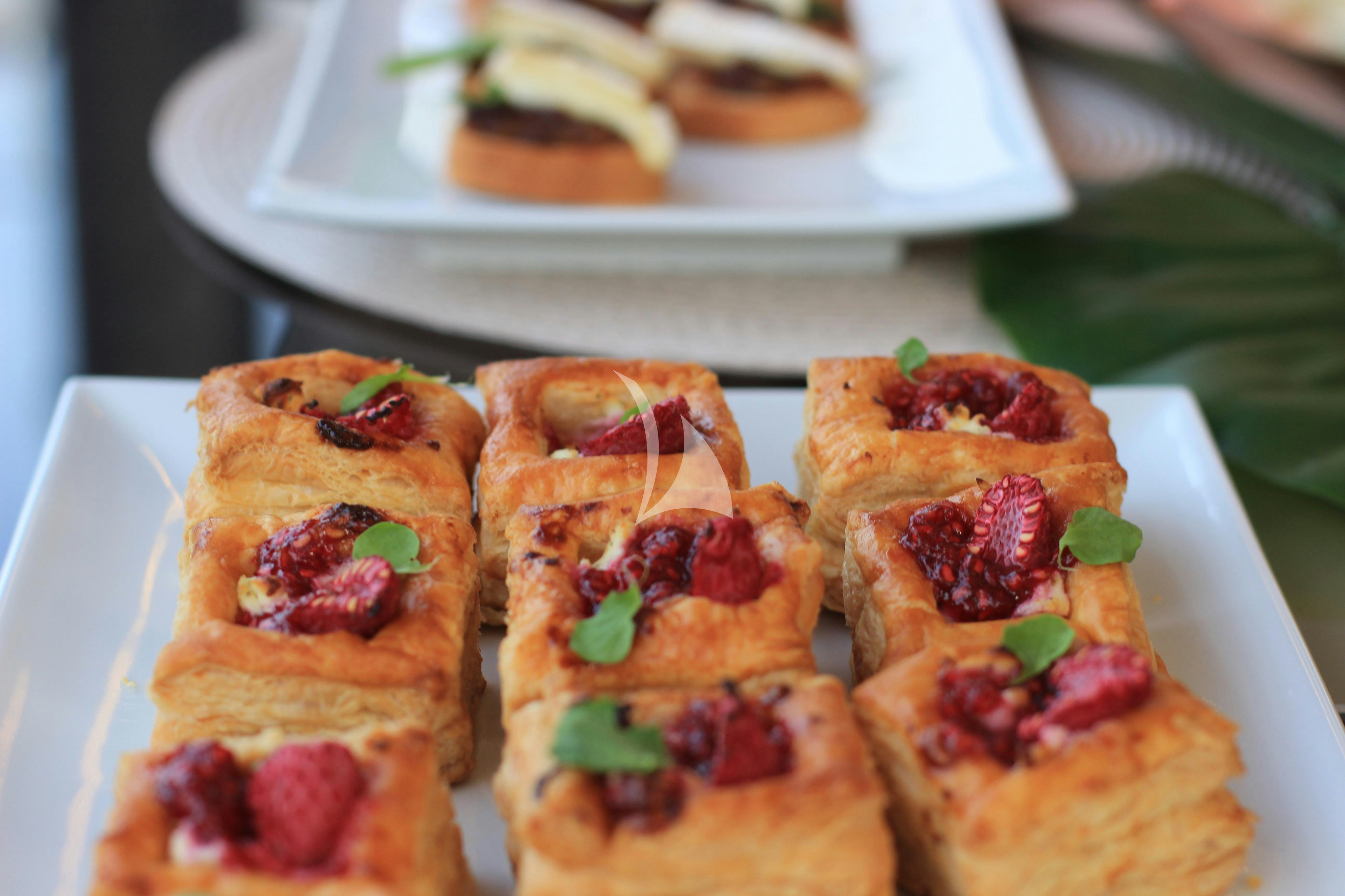 a plate of food aboard THE PEDDLER Yacht for Sale