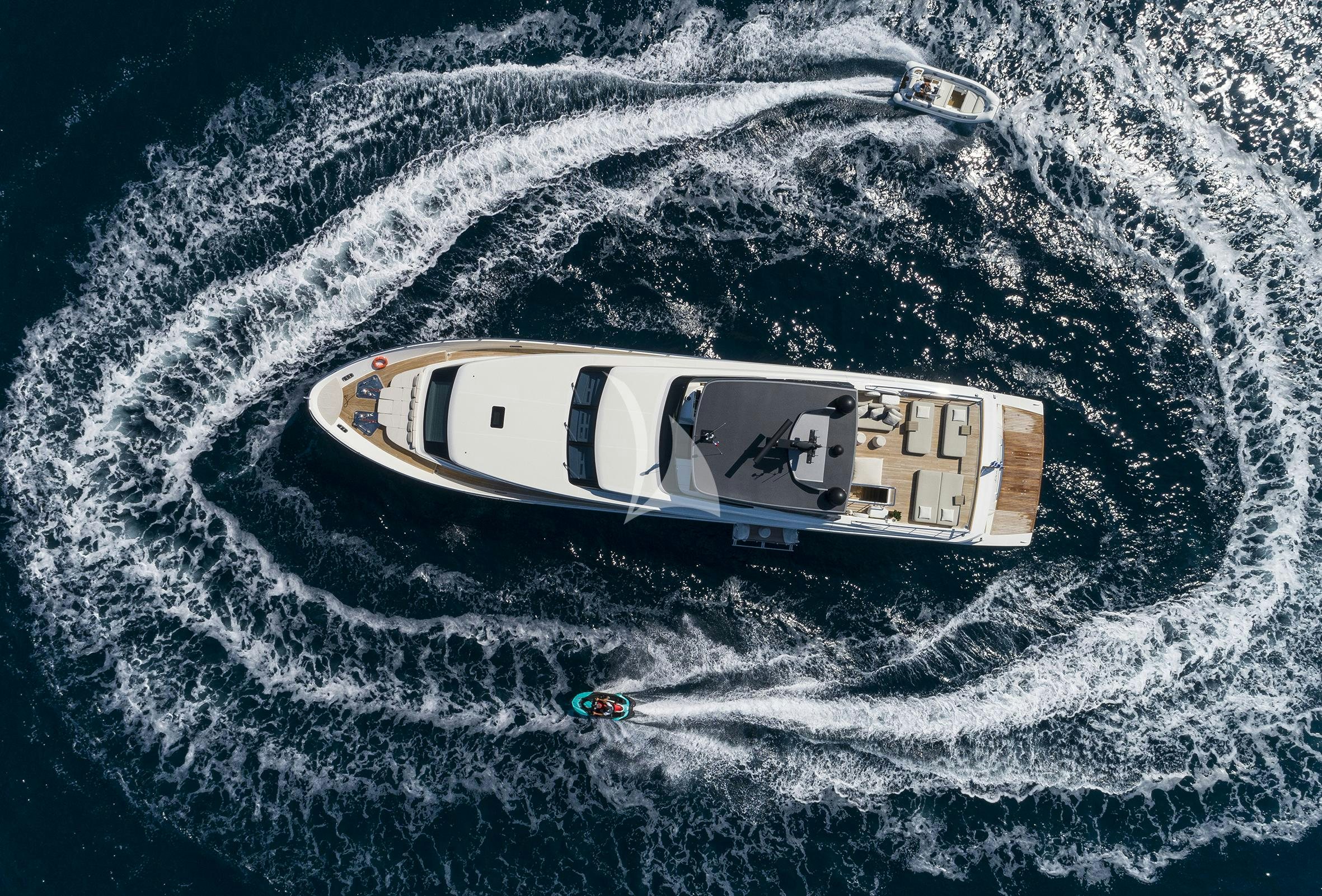 a high angle view of a ship aboard DINAIA Yacht for Charter