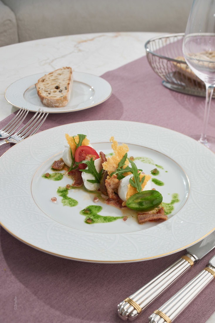 a plate of food aboard COME PRIMA Yacht for Charter