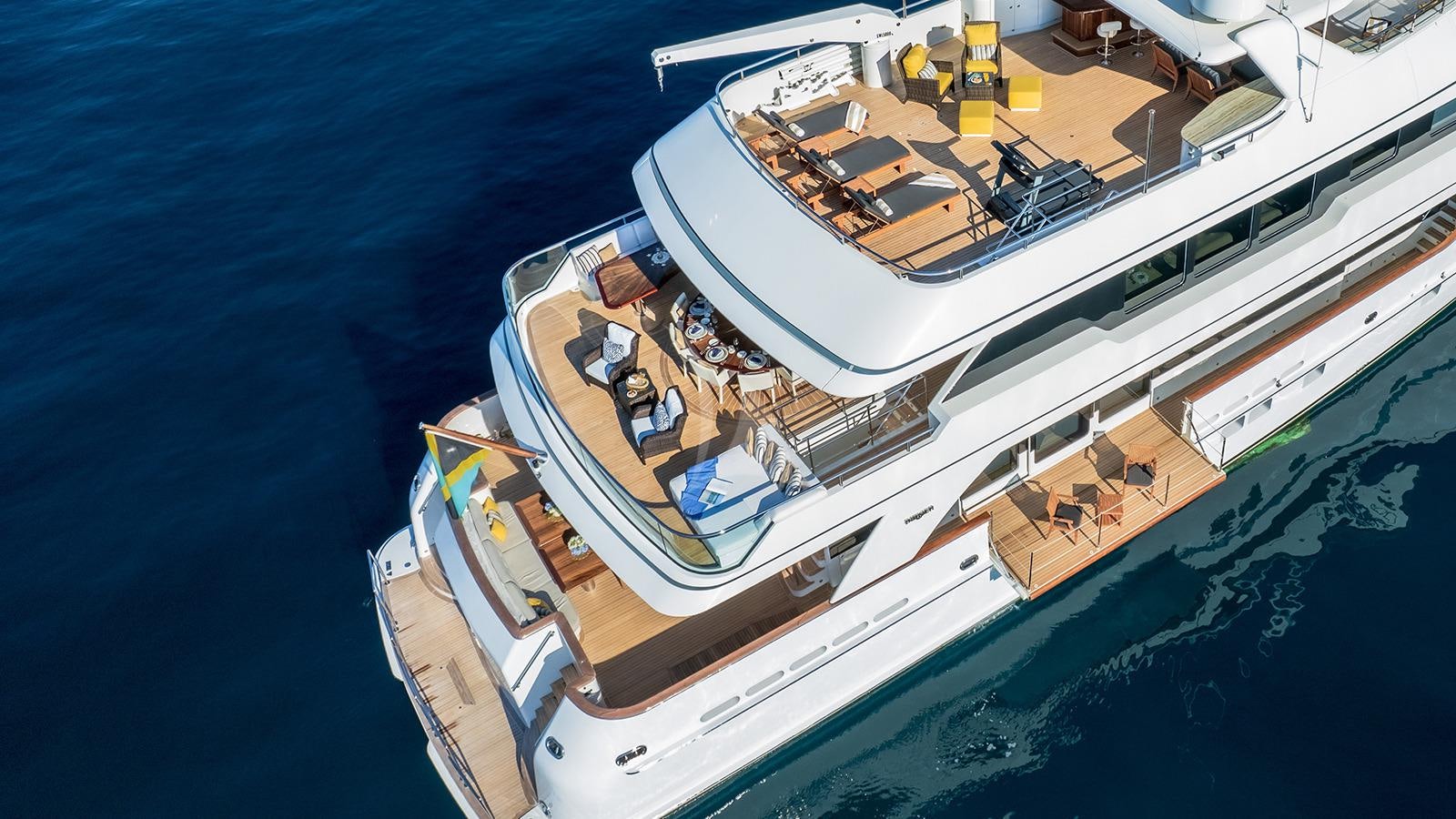 a high angle view of a boat aboard CROSSED SABRE Yacht for Charter