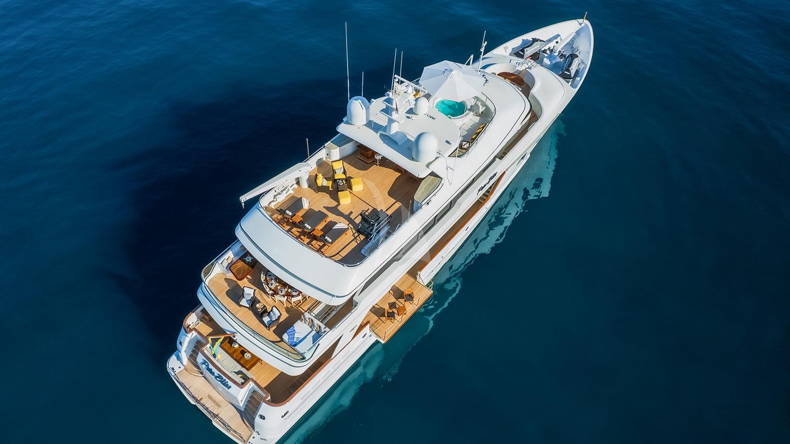 a high angle view of a ship aboard CROSSED SABRE Yacht for Charter