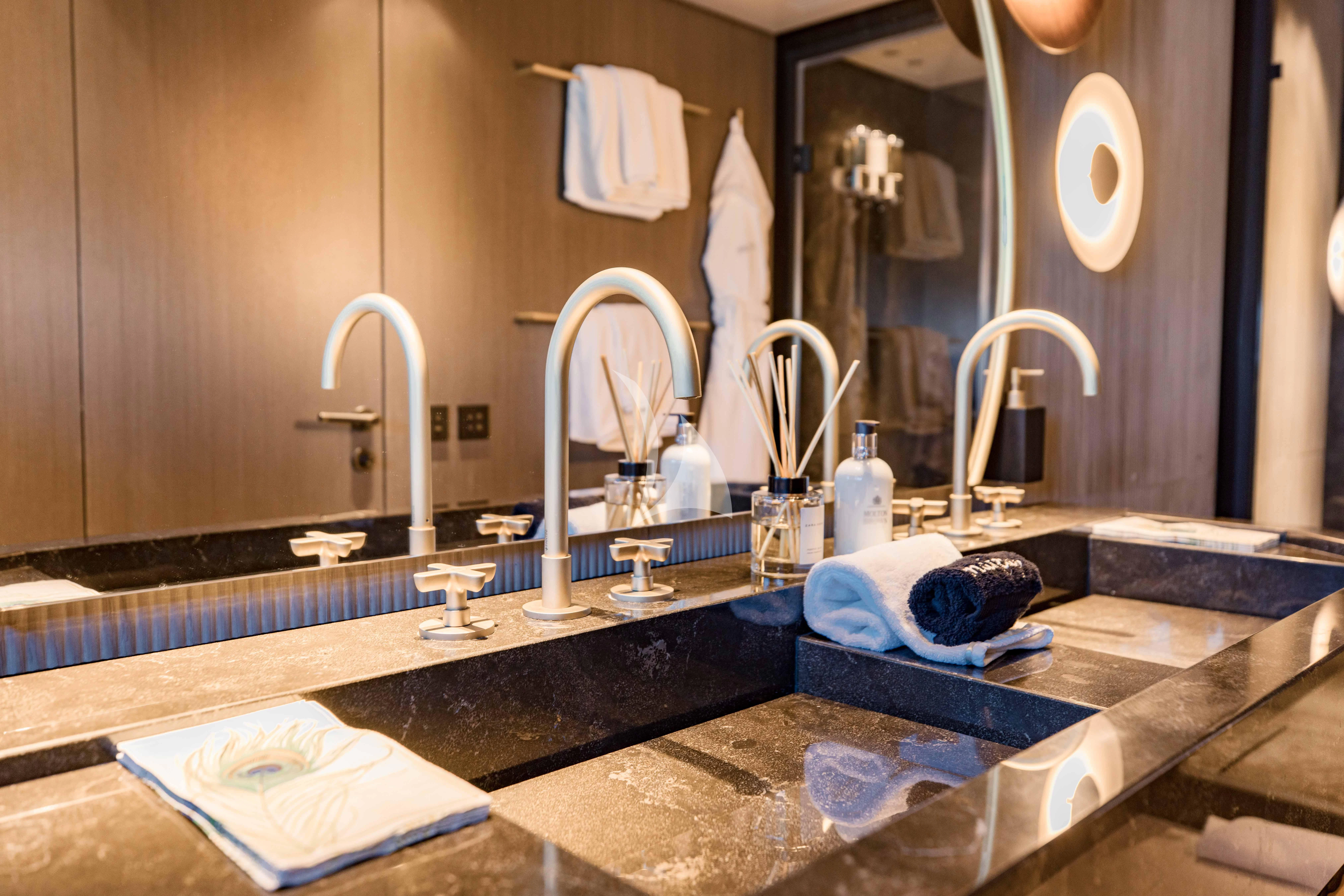 a bathroom with a large countertop aboard OFFLINE Yacht for Charter