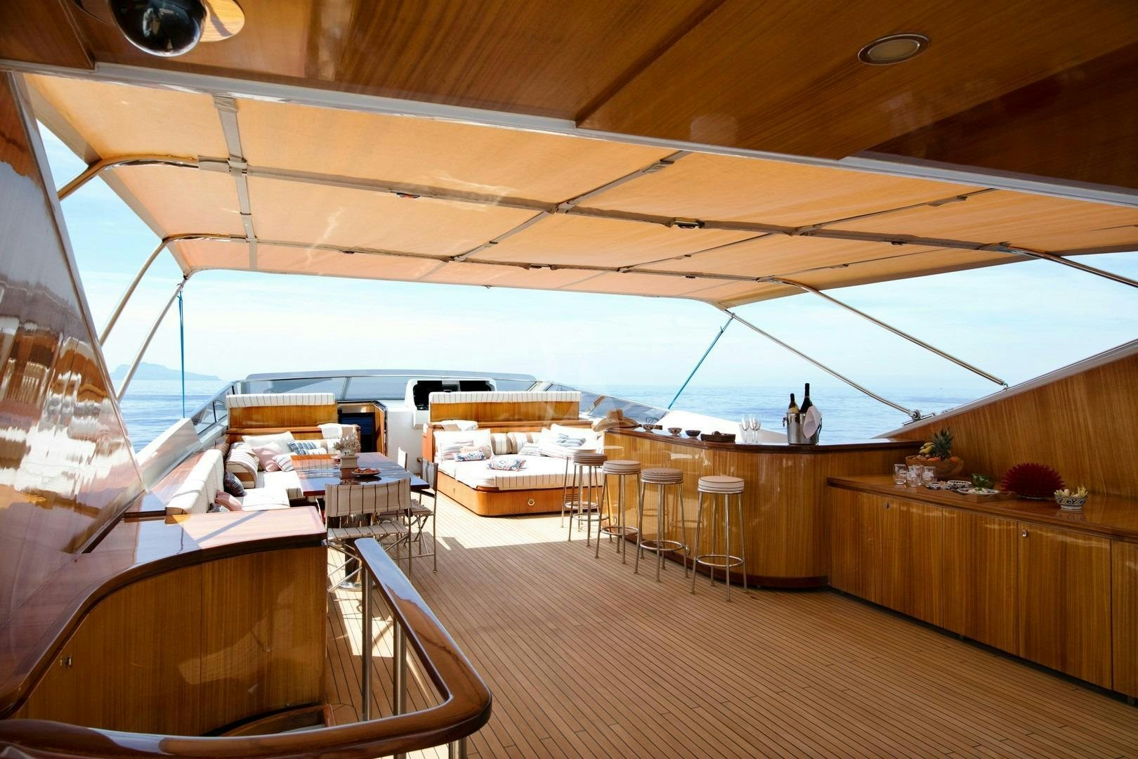 a room with tables and chairs aboard ANGRA TOO Yacht for Charter