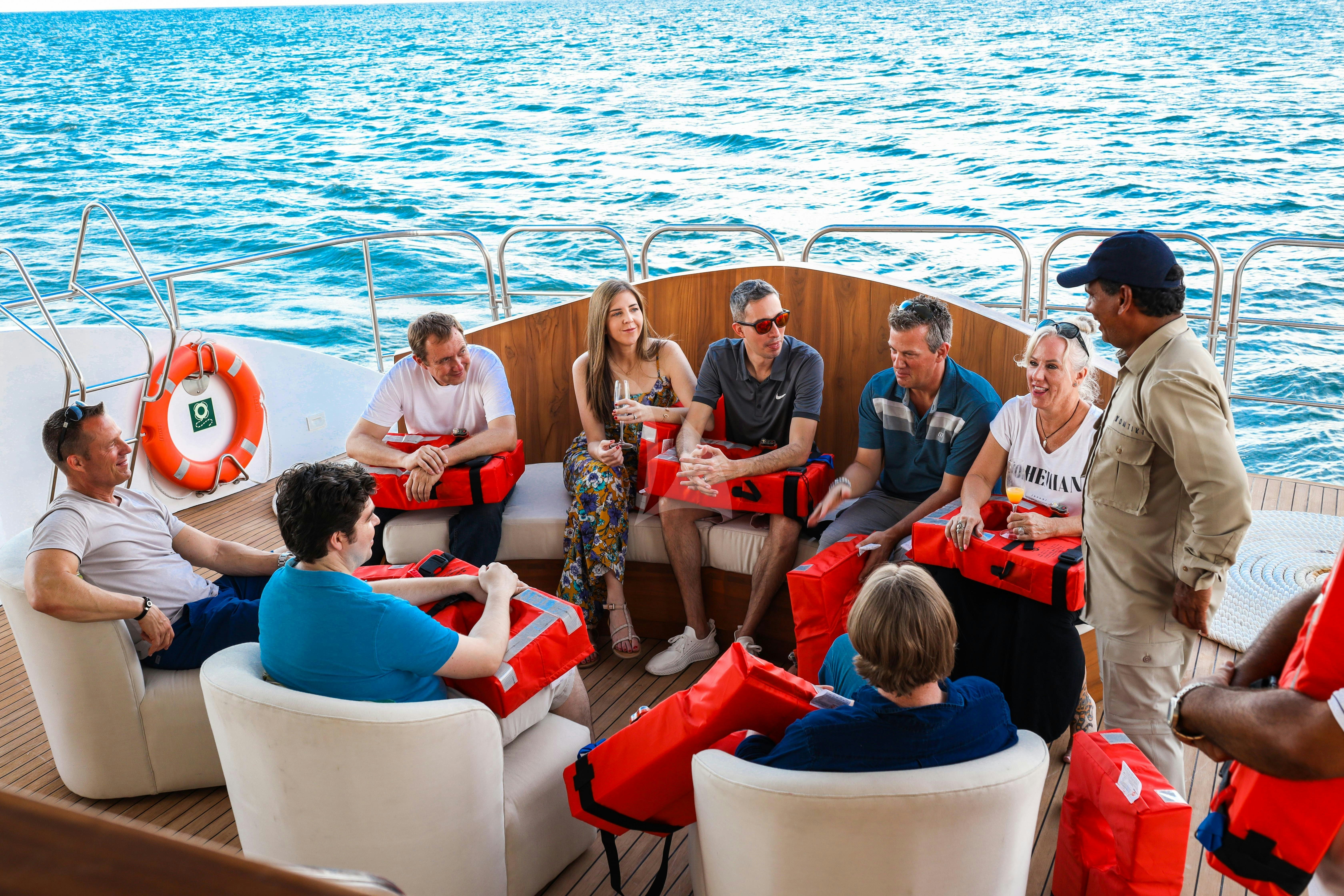 a group of people on a boat aboard KONTIKI WAYRA Yacht for Charter