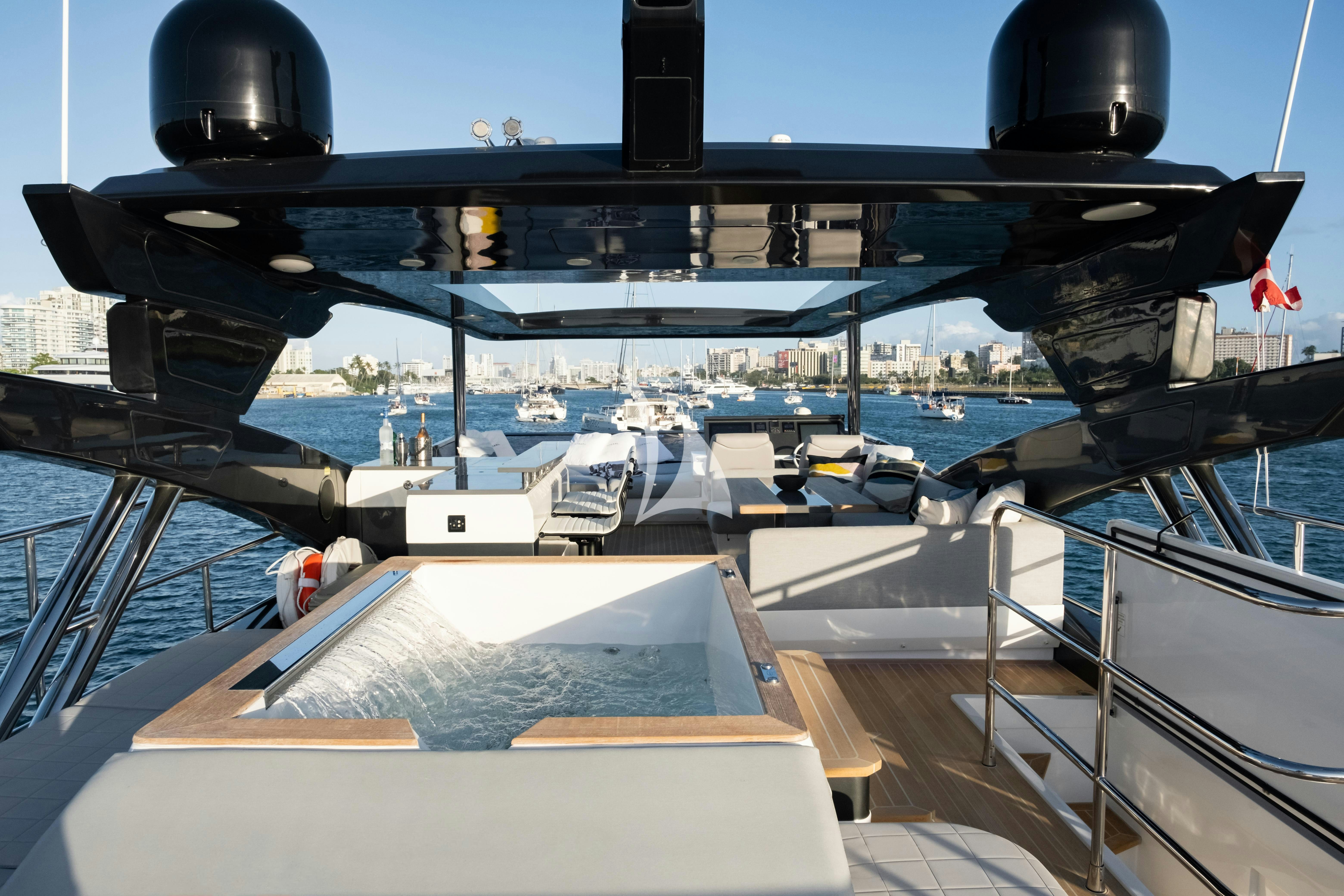 a plane on a deck aboard OMNIA Yacht for Charter