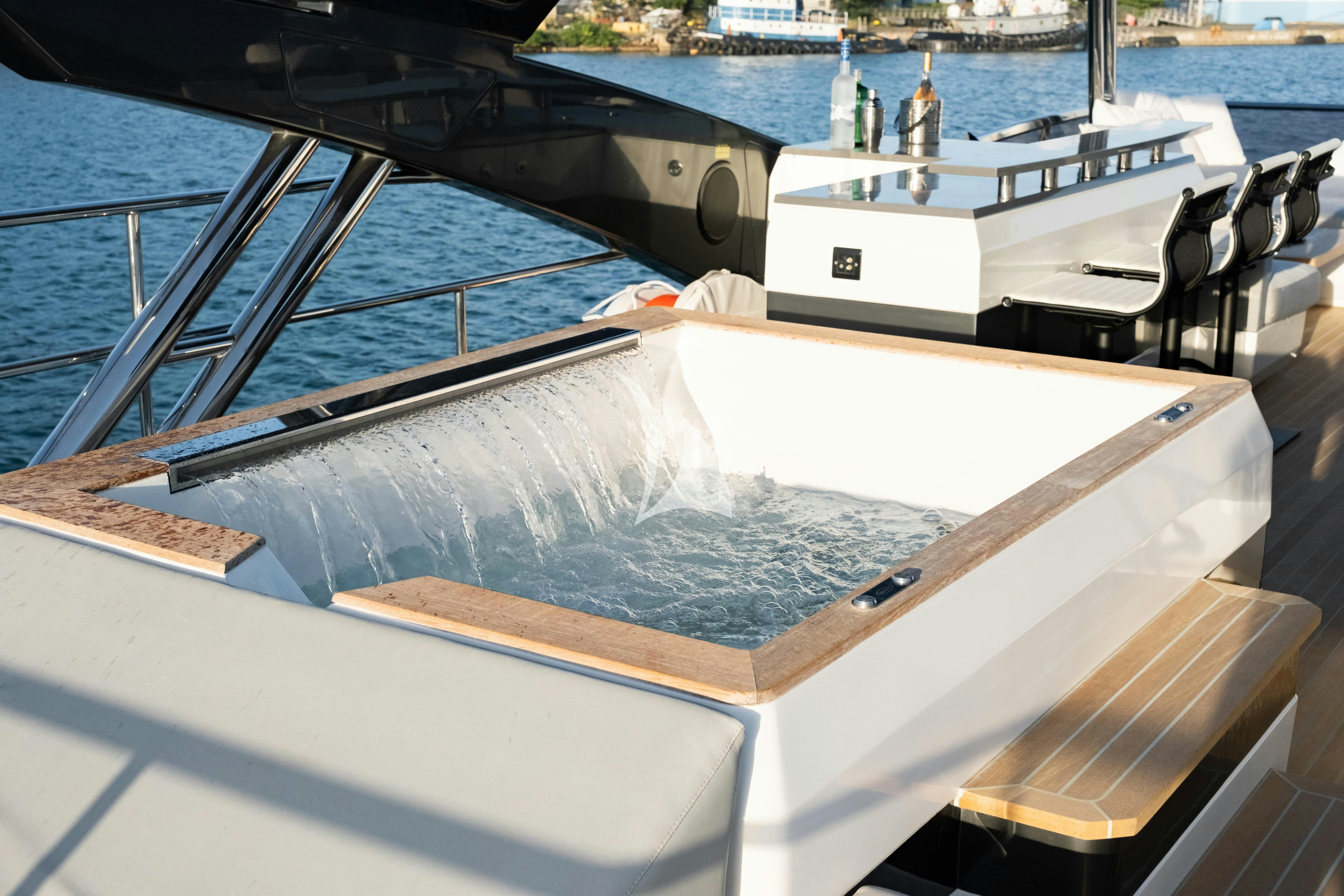 a boat on the water aboard OMNIA Yacht for Charter