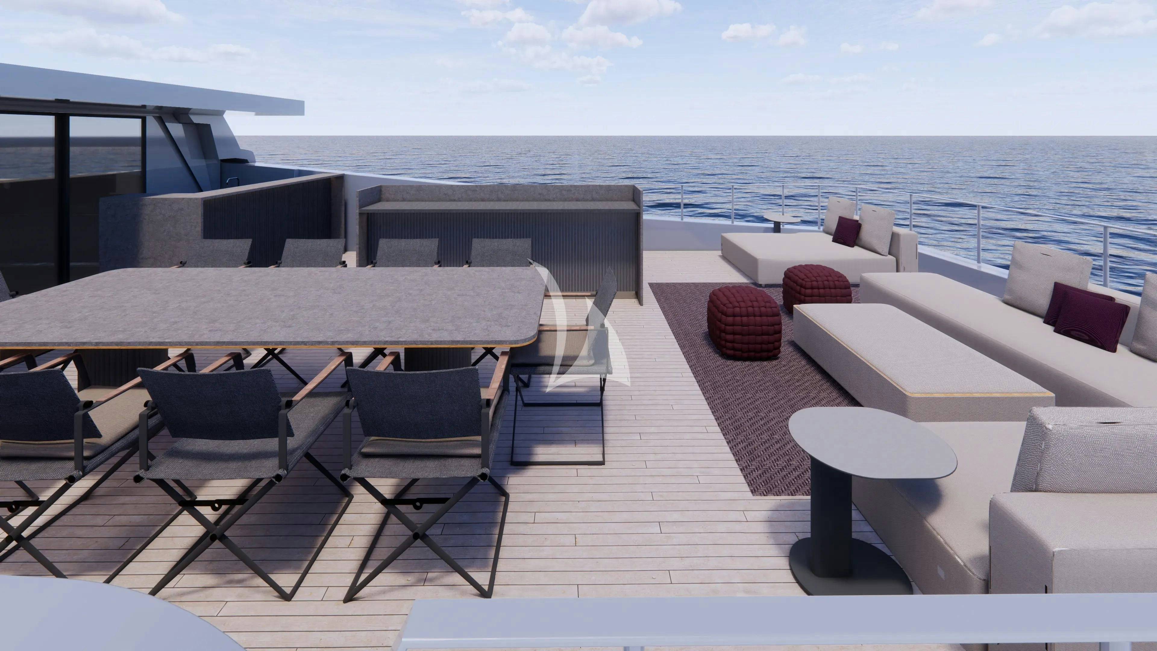 a patio with chairs and tables aboard NAIA Yacht for Charter