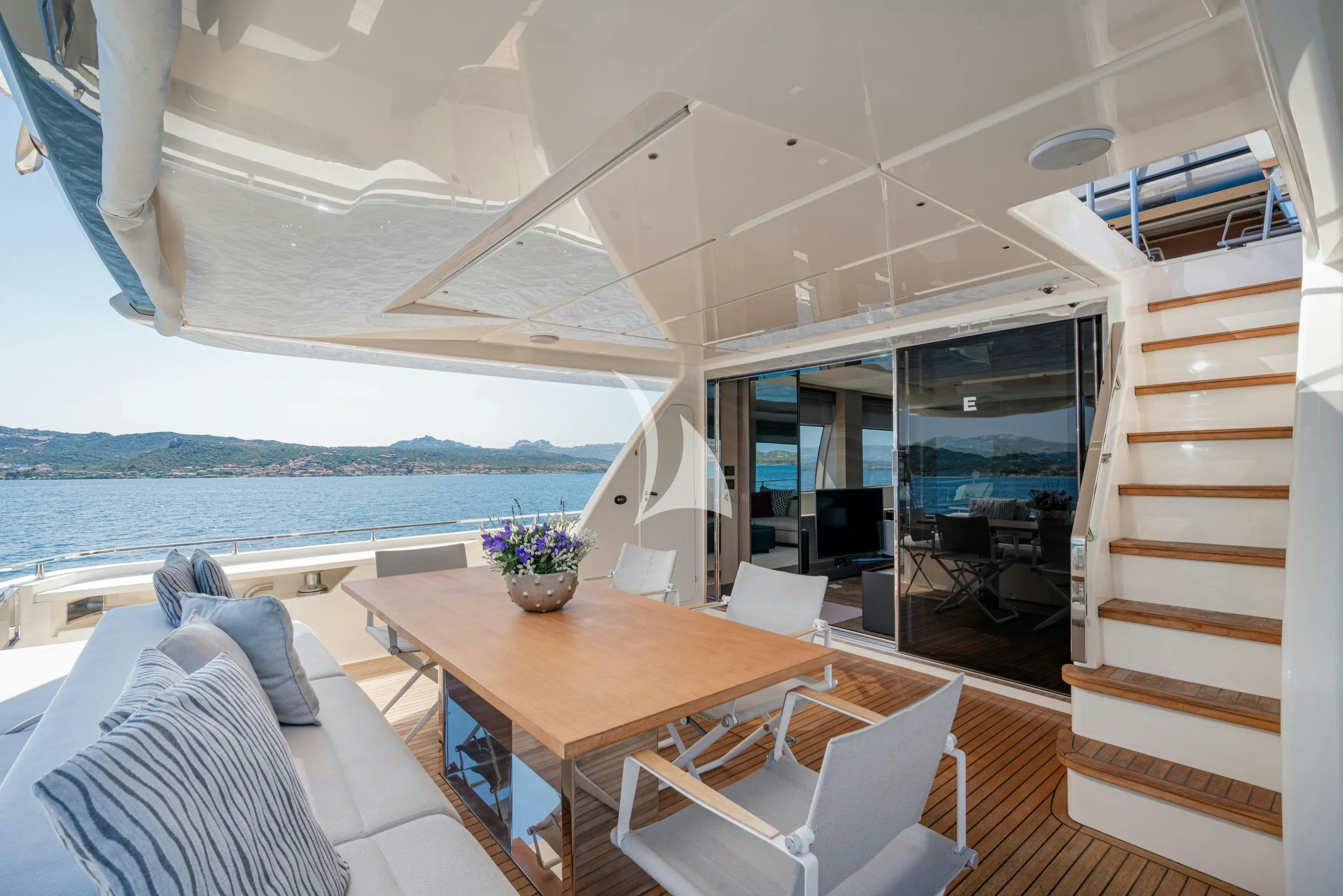 a room with a table and chairs aboard E3 Yacht for Charter