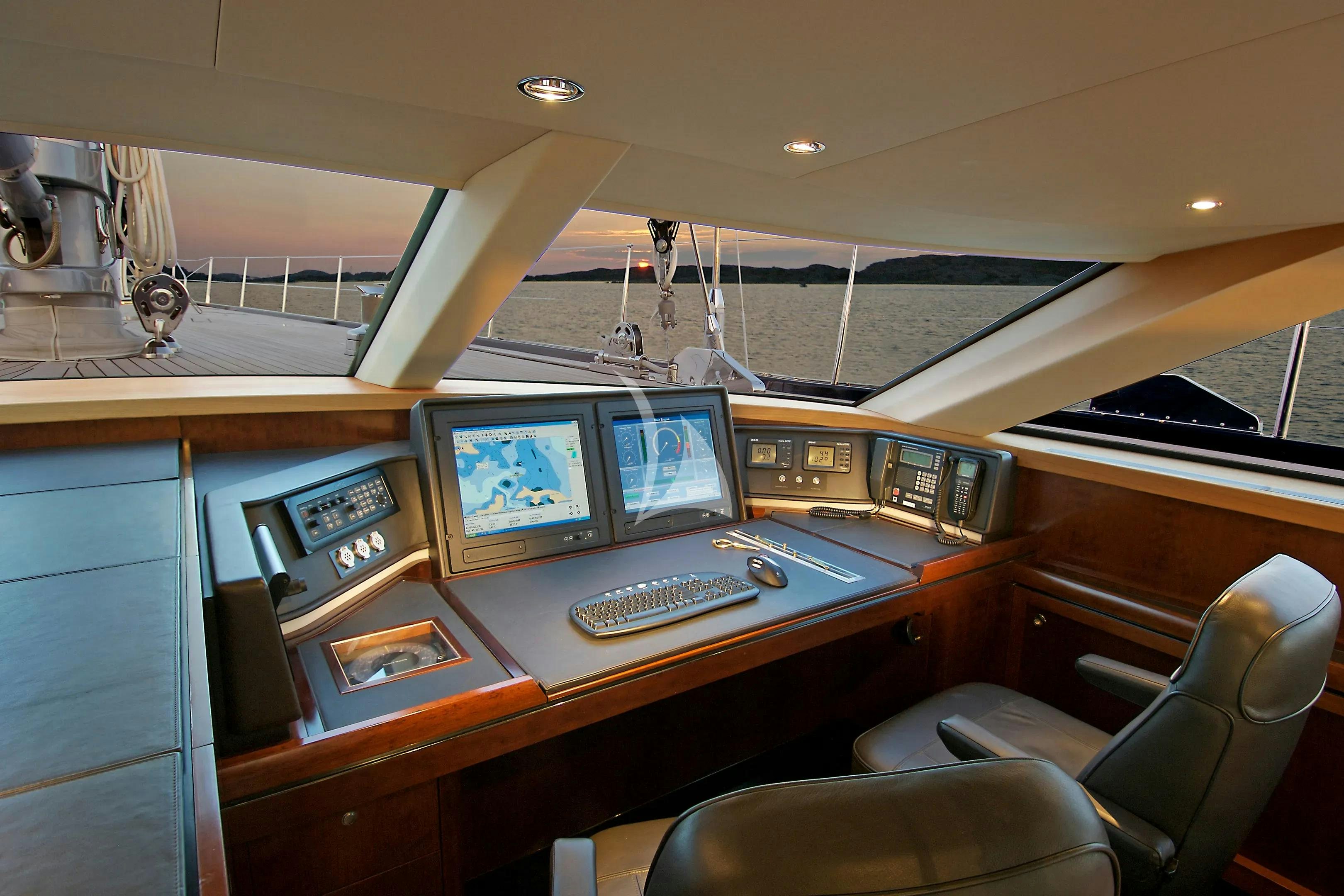 a control room with computers aboard MYSTERE Yacht for Charter
