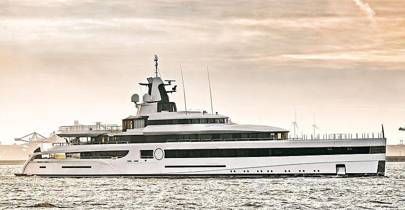 a large ship in the water aboard LADY S Yacht for Charter