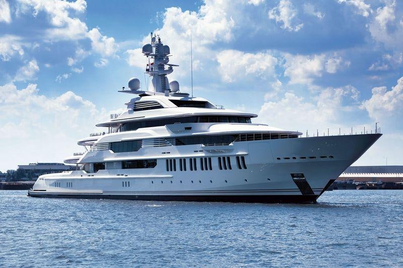a large white ship aboard SAMSARA Yacht for Charter